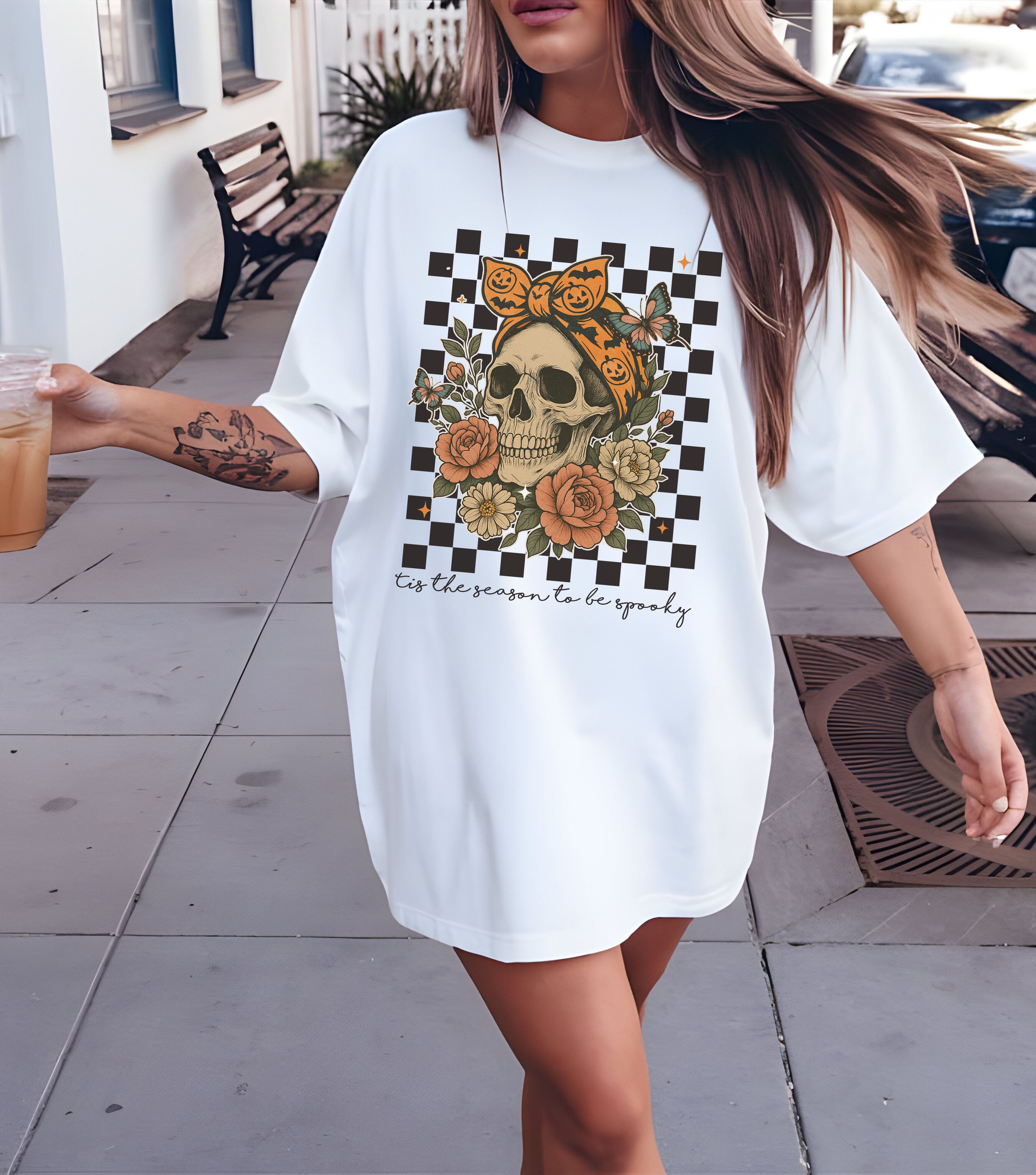 Skull Floral T-shirt | Gothic Graphic Tee | Halloween Apparel | Unisex Casual Wear | Vintage Vibe | Gift for Friends product thumbnail image