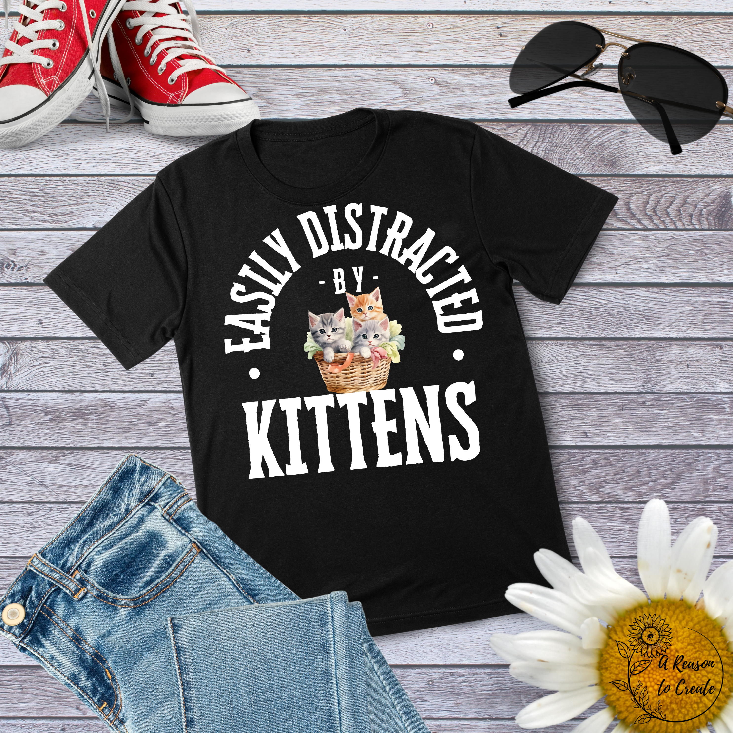 Easily Distracted by Kittens Tee, Funny Cat Lover T-Shirt, Gift for Pet Owners, Unisex Casual Cotton Top, Ideal for Birthdays, Cat Lovers product thumbnail image