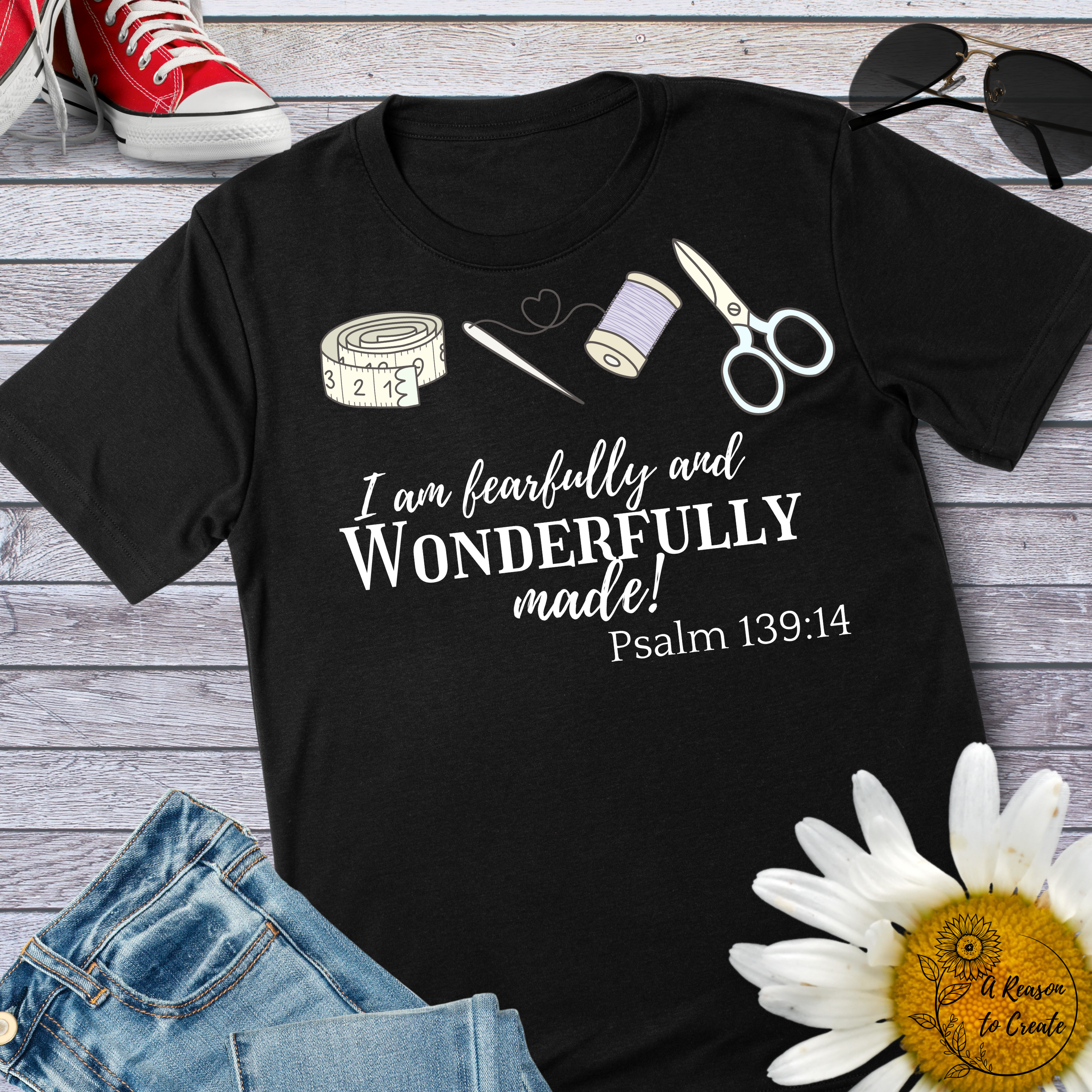 Inspirational Sewing T-Shirt, Creative Gift for Crafters, God's Creation Tee, Faith-Based Apparel, Psalm 139:14 Shirt
