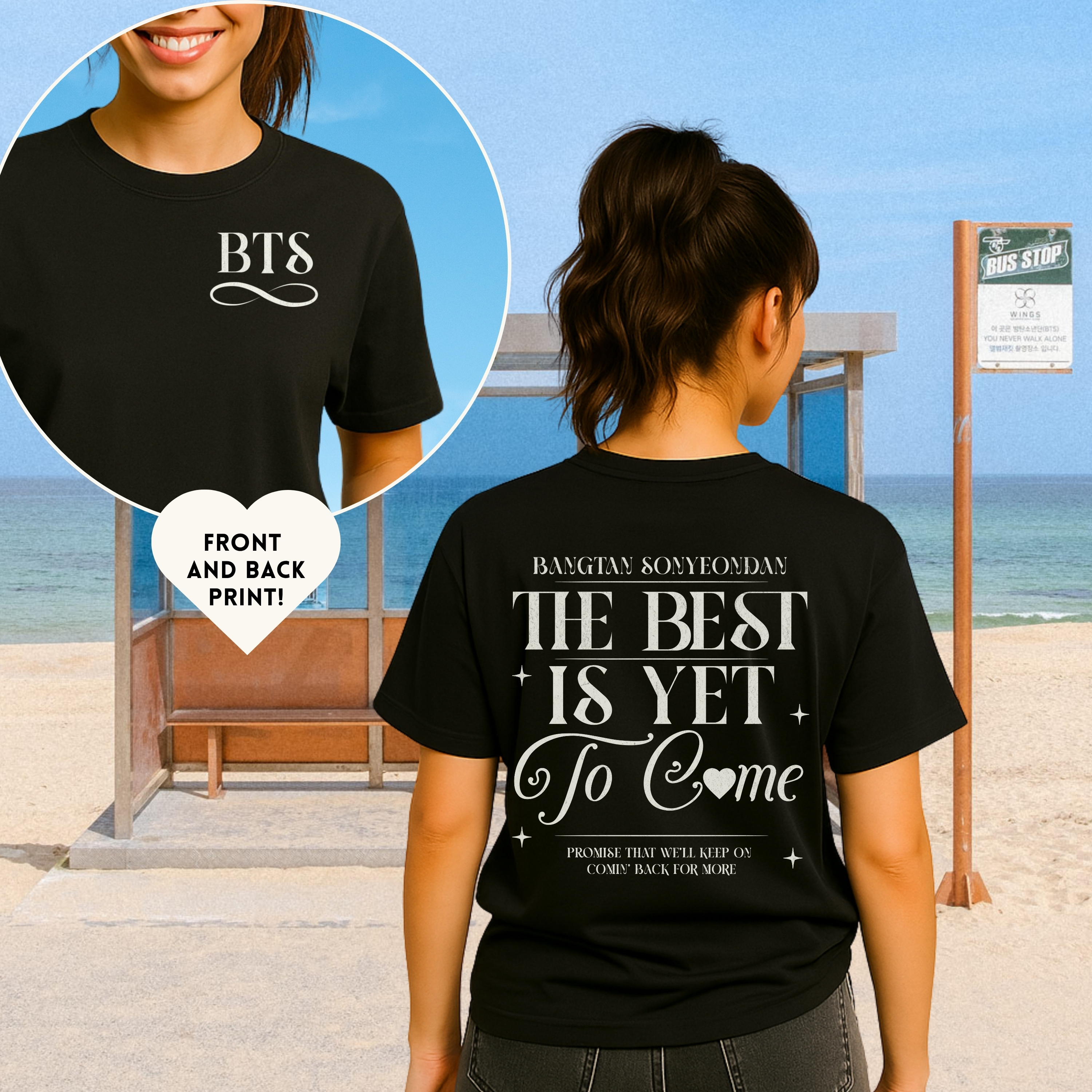 Sonyeondan Forever Unisex Tee, Printed on Front and Back, Designed for Army, by Army product thumbnail image Sonyeondan Forever Unisex Tee, Printed on Front and Back, Designed for Army, by Army product thumbnail image