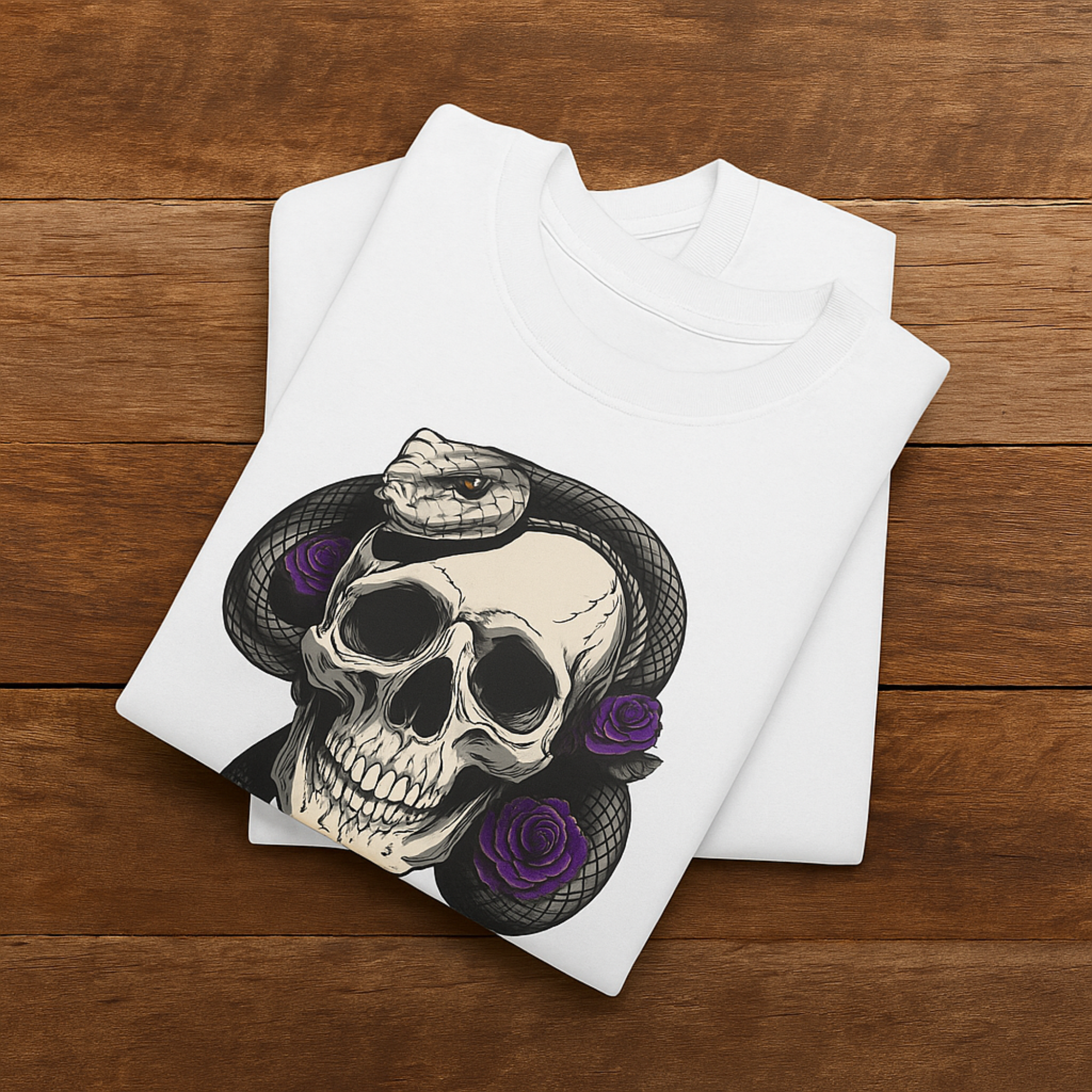 Edgy Skull and Snake Unisex T-Shirt Gothic Skull Tee with Purple Roses Alternative Heavy Cotton Graphic Tee Rock Punk Streetwear Shirt product thumbnail image Edgy Skull and Snake Unisex T-Shirt Gothic Skull Tee with Purple Roses Alternative Heavy Cotton Graphic Tee Rock Punk Streetwear Shirt product thumbnail image