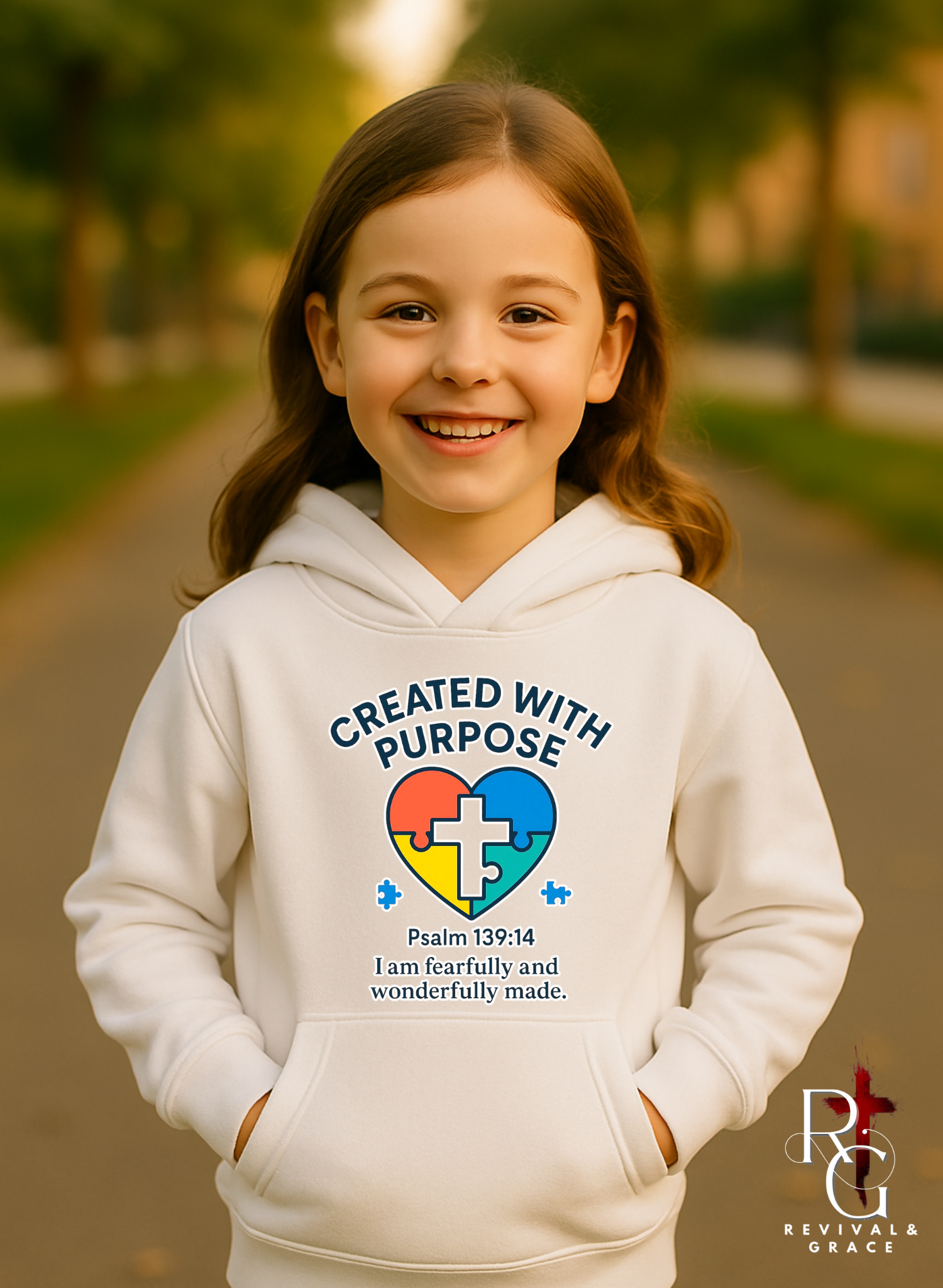 Youth Hoodie - Created with Purpose, Faith Gift, Inspirational Sweatshirt, Christian Youth Wear, Birthday Gift for Kids product thumbnail image