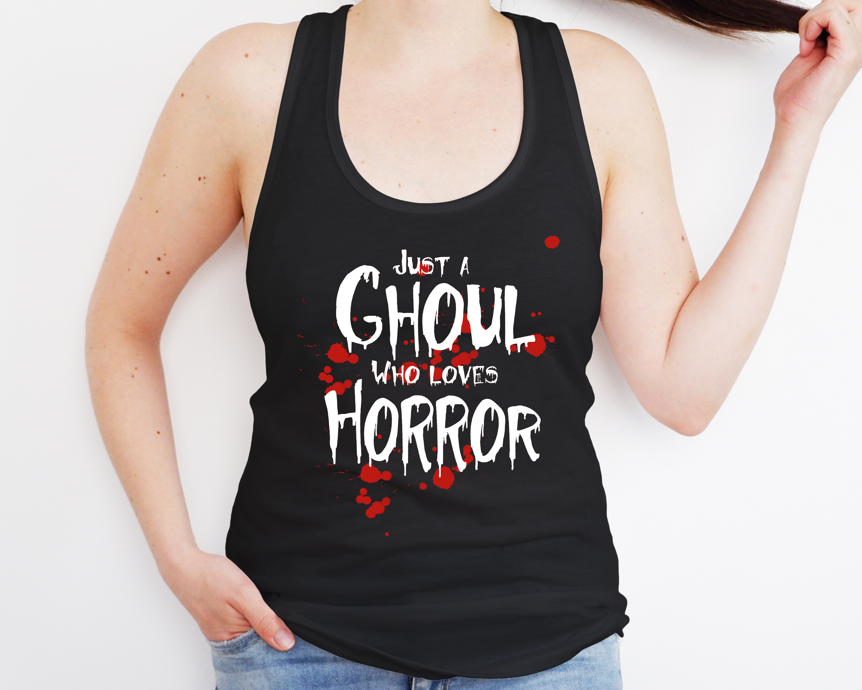 Horror Lover's Racerback Tank - Just a Ghoul, Halloween Apparel, Spooky Gift, Women's Casual Wear, Fun Workout Top Horror Lover's Racerback Tank - Just a Ghoul, Halloween Apparel, Spooky Gift, Women's Casual Wear, Fun Workout Top