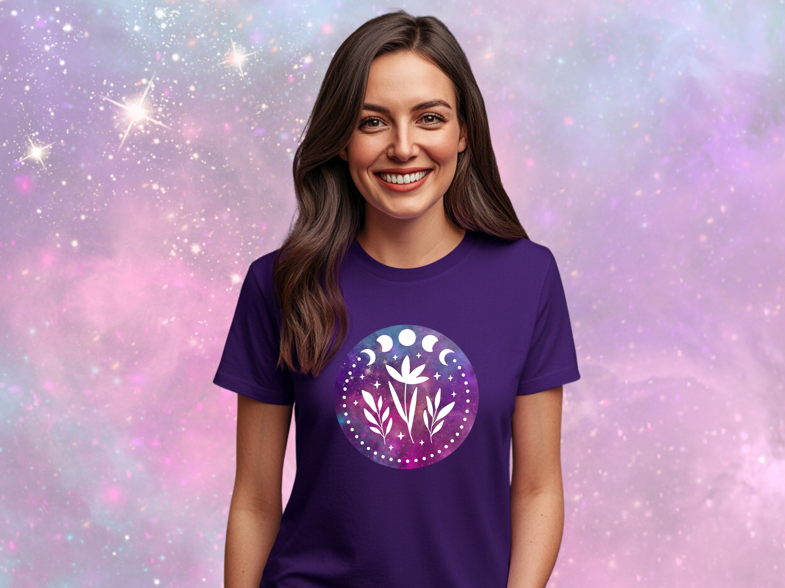 Moon Phases &amp; Flowers Celestial Gilden Unisex Softstyle Short Sleeve T-Shirt, Mystical Tee Shirt