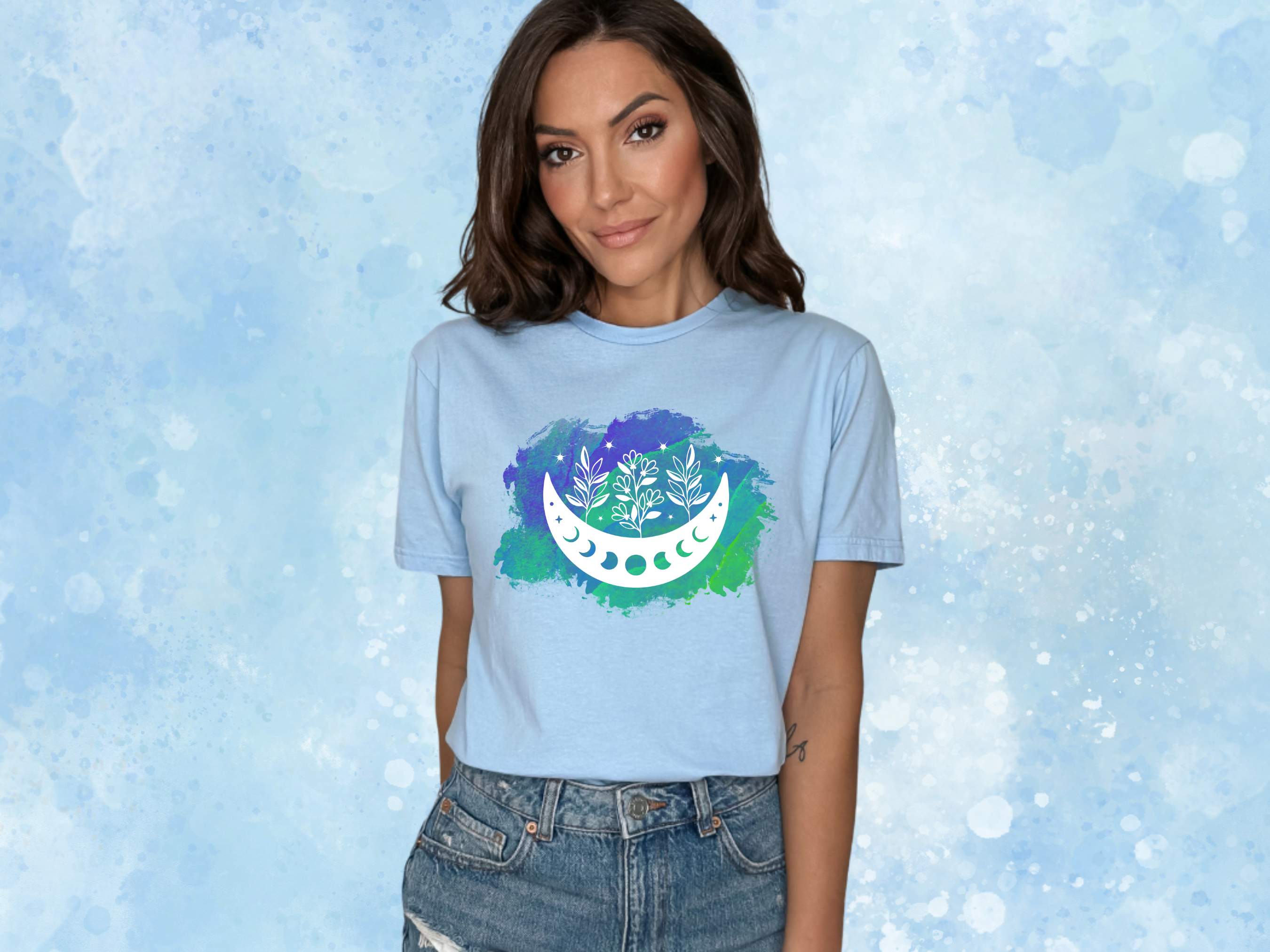 Moon &amp; Flowers with Moon Phases Celestial Gilden Unisex Softstyle Short Sleeve T-Shirt, Mystical Tee Shirt