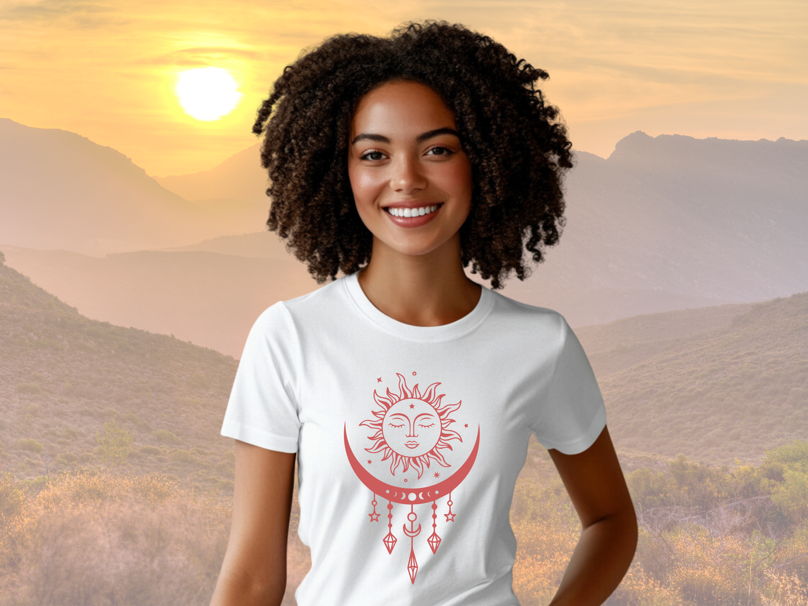 Sun Moon &amp; Crystals Celestial Gilden Unisex Softstyle Short Sleeve T-Shirt, Mystical Tee Shirt