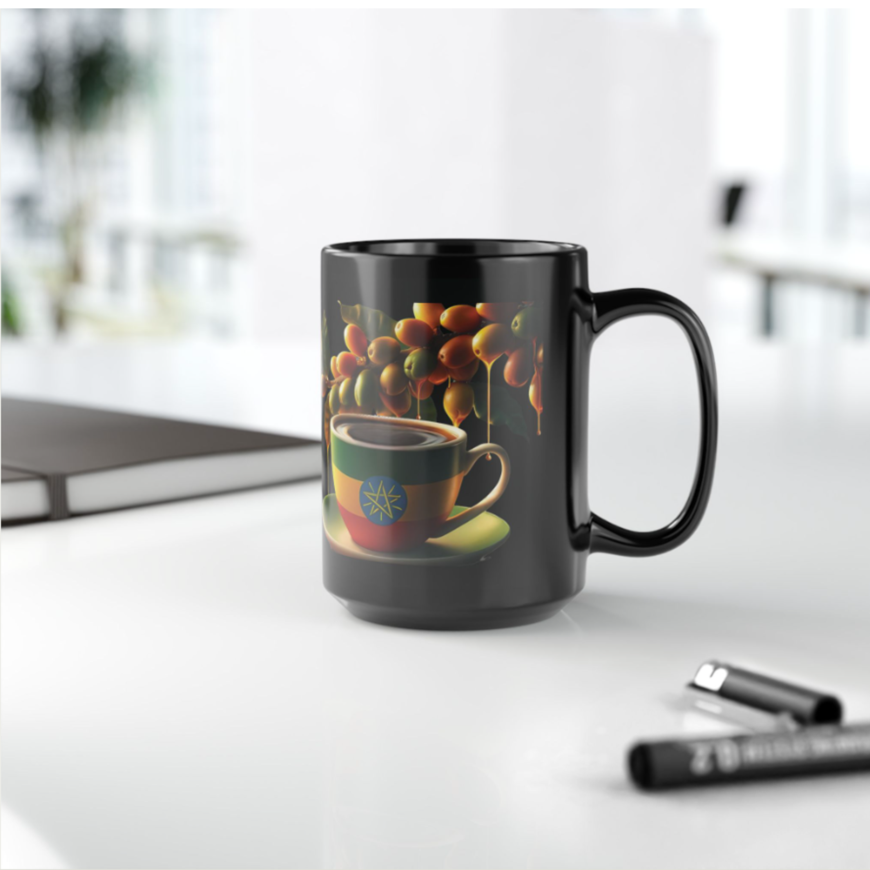 Coffee Mug - Ethiopian Coffee Lovers Black Mug, 15oz, Coffee First Gift, drink ware cup product thumbnail image Coffee Mug - Ethiopian Coffee Lovers Black Mug, 15oz, Coffee First Gift, drink ware cup product thumbnail image