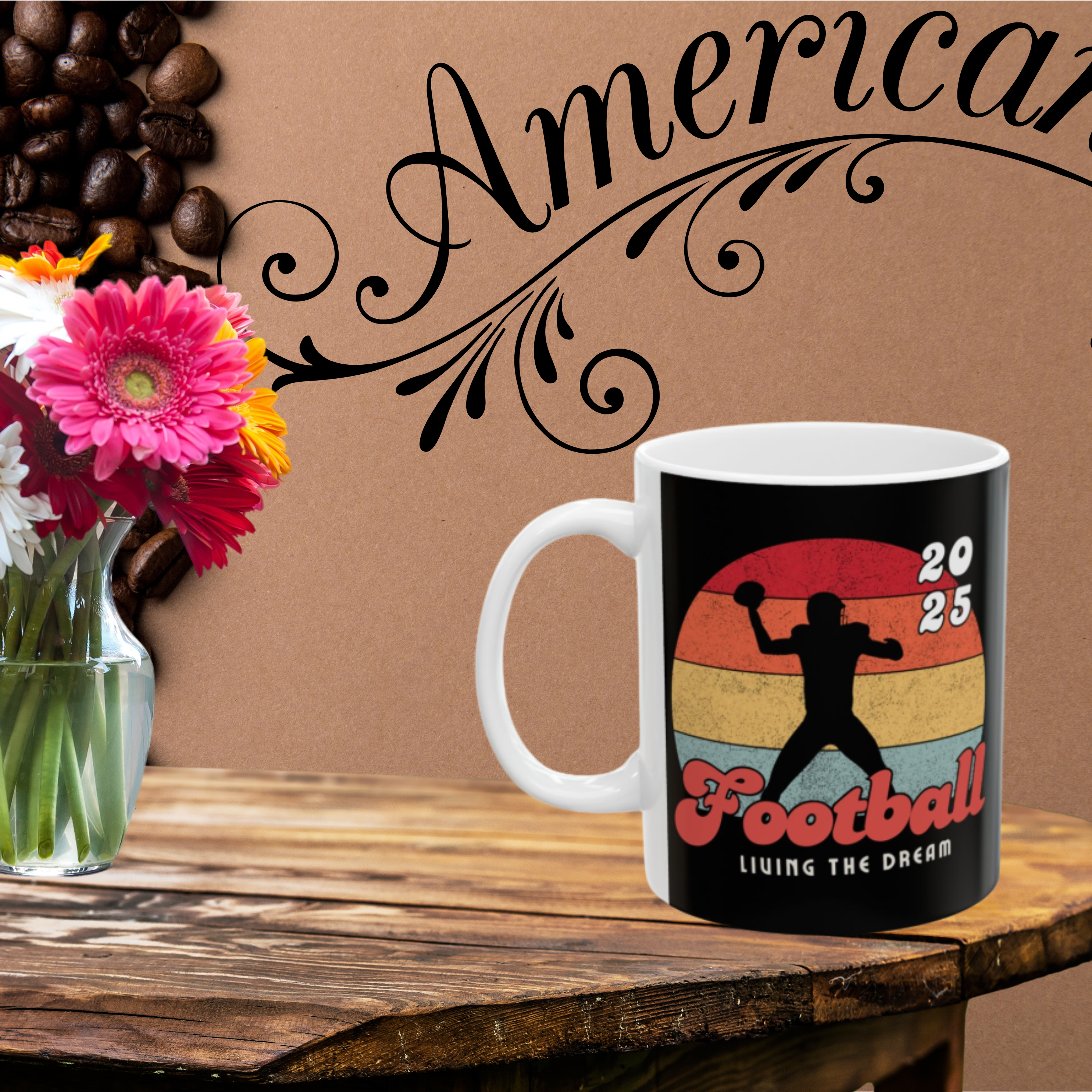 Retro Football mug, Vintage Sports coffee cup,  Gift for Football Lovers, 2025 Football Living the Dream cup 11 oz or 15 oz