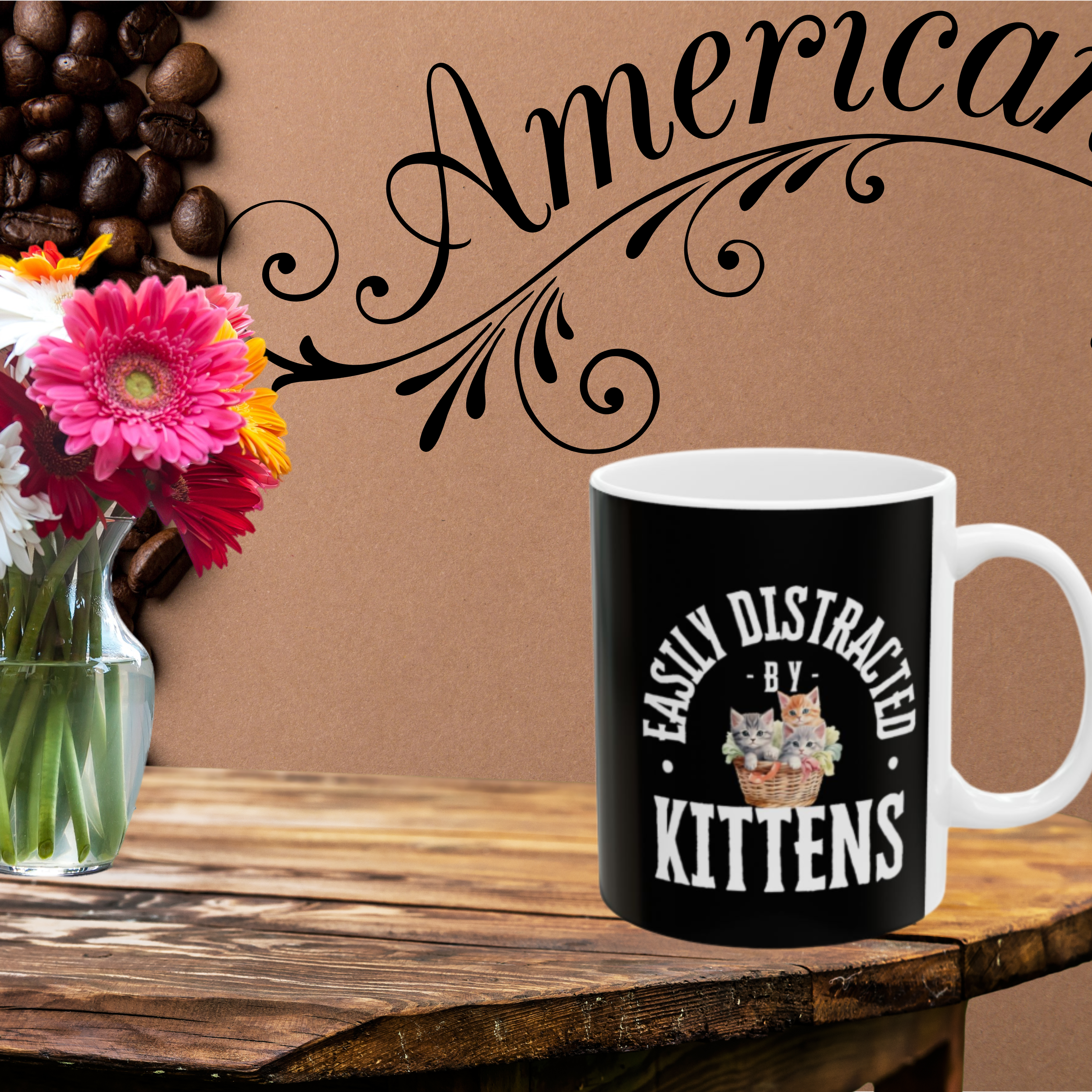 Easily Distracted by Kittens cup, Funny Cat Lover mug, Gift for Pet Owners, ceramic mug, Ideal for Birthdays, Cat Lovers, 11 oz. or 15 oz.