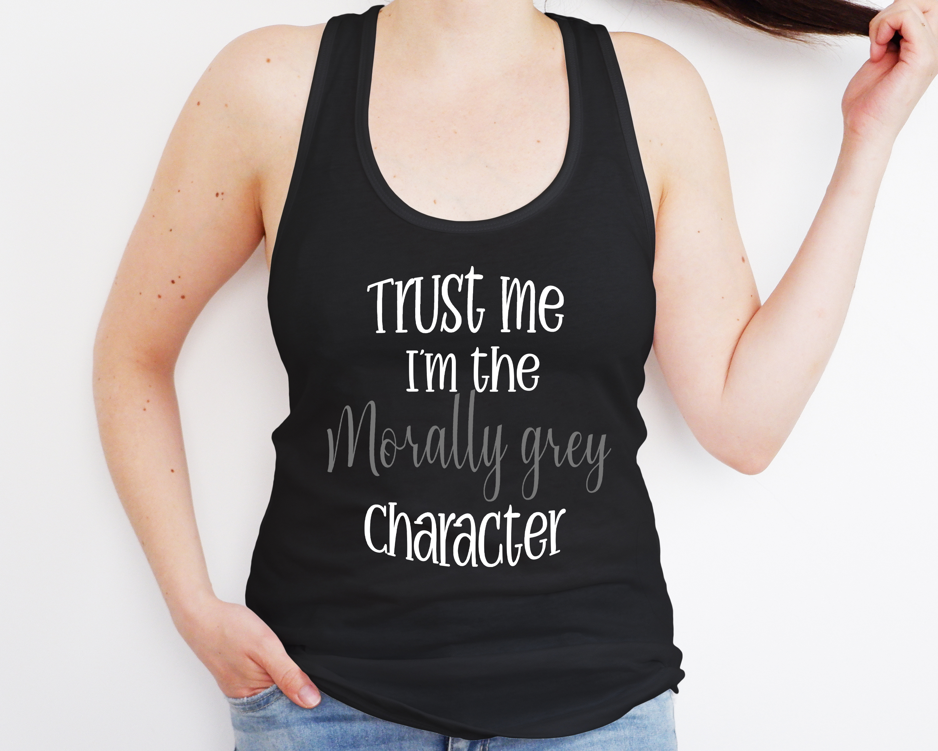 Trust Me, I’m the Morally Grey Character Tank Top | Spicy Bookish Sleeveless Shirt | Dark Romance Reader Apparel | BookTok Anti-Hero Lover Gift product thumbnail image Trust Me, I’m the Morally Grey Character Tank Top | Spicy Bookish Sleeveless Shirt | Dark Romance Reader Apparel | BookTok Anti-Hero Lover Gift product thumbnail image