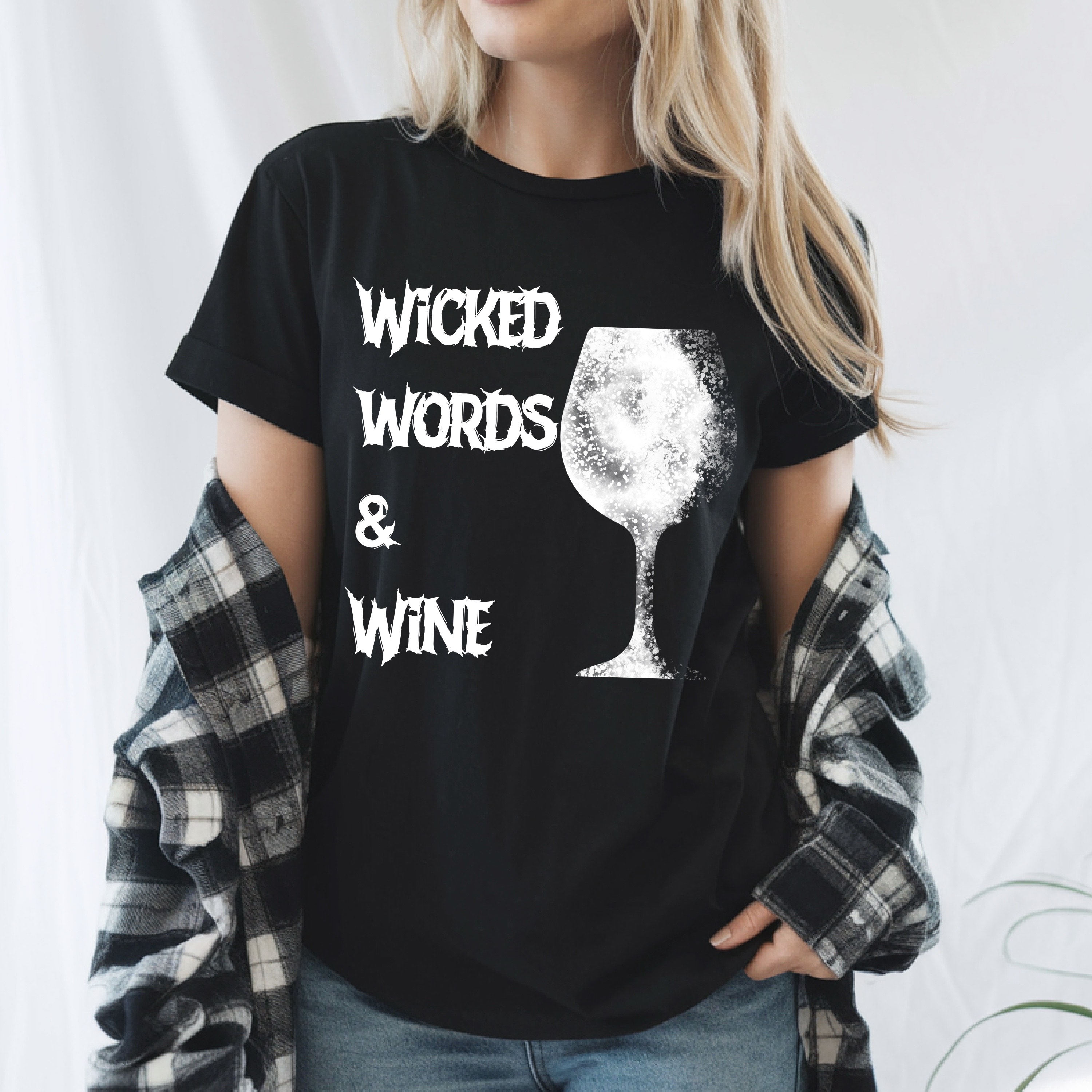Wicked Words and Wine Shirt | Gothic Bookish T-Shirt |  Wine Lover Tee | Writer Gift | Cozy Reading Shirt | Literary Goth Apparel