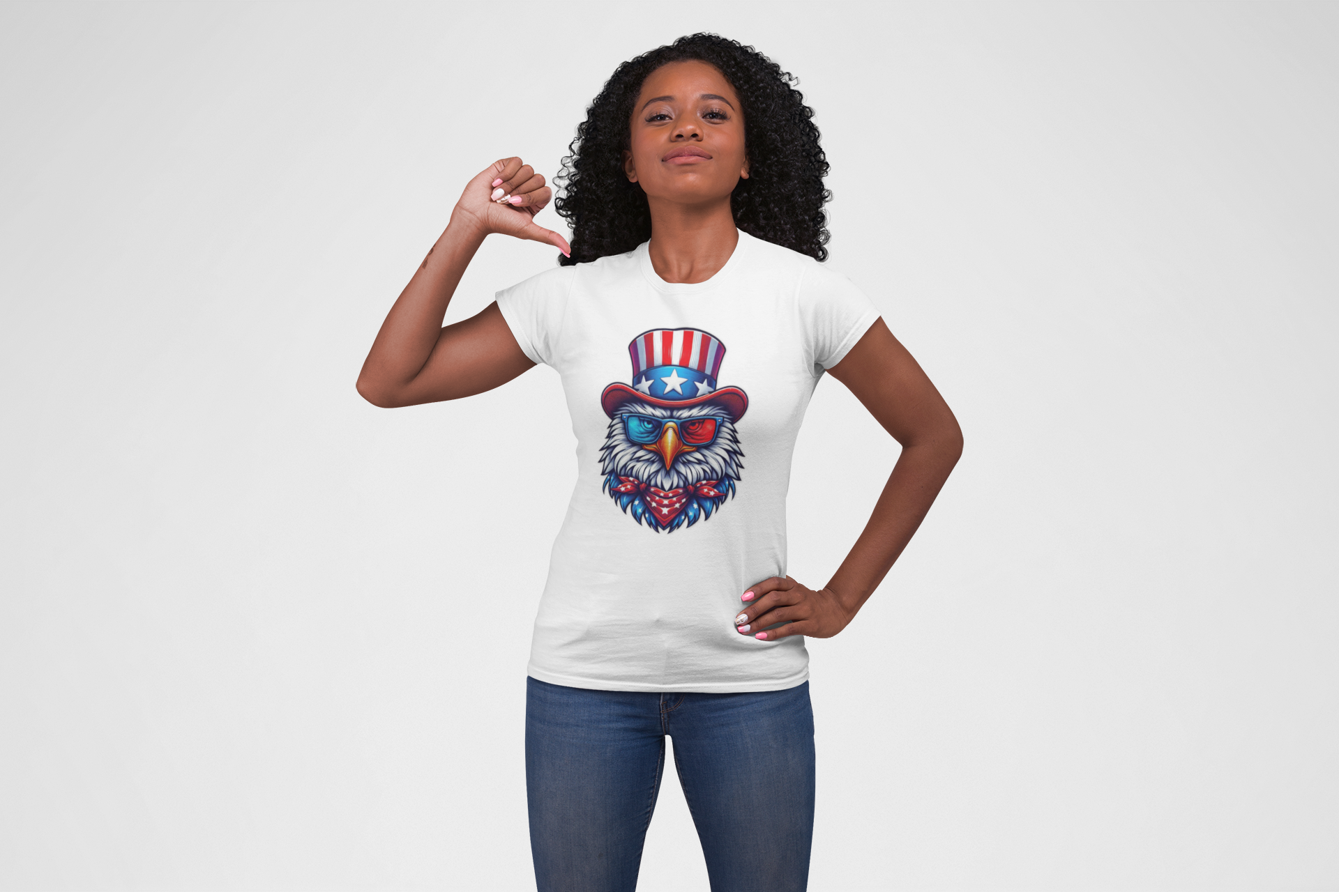 Cartoon Eagle Unisex Softstyle T-Shirt, Patriotic Red White Blue Tee, USA Bird Graphic Top, Animal Lover Gift, Fourth of July Apparel product thumbnail image