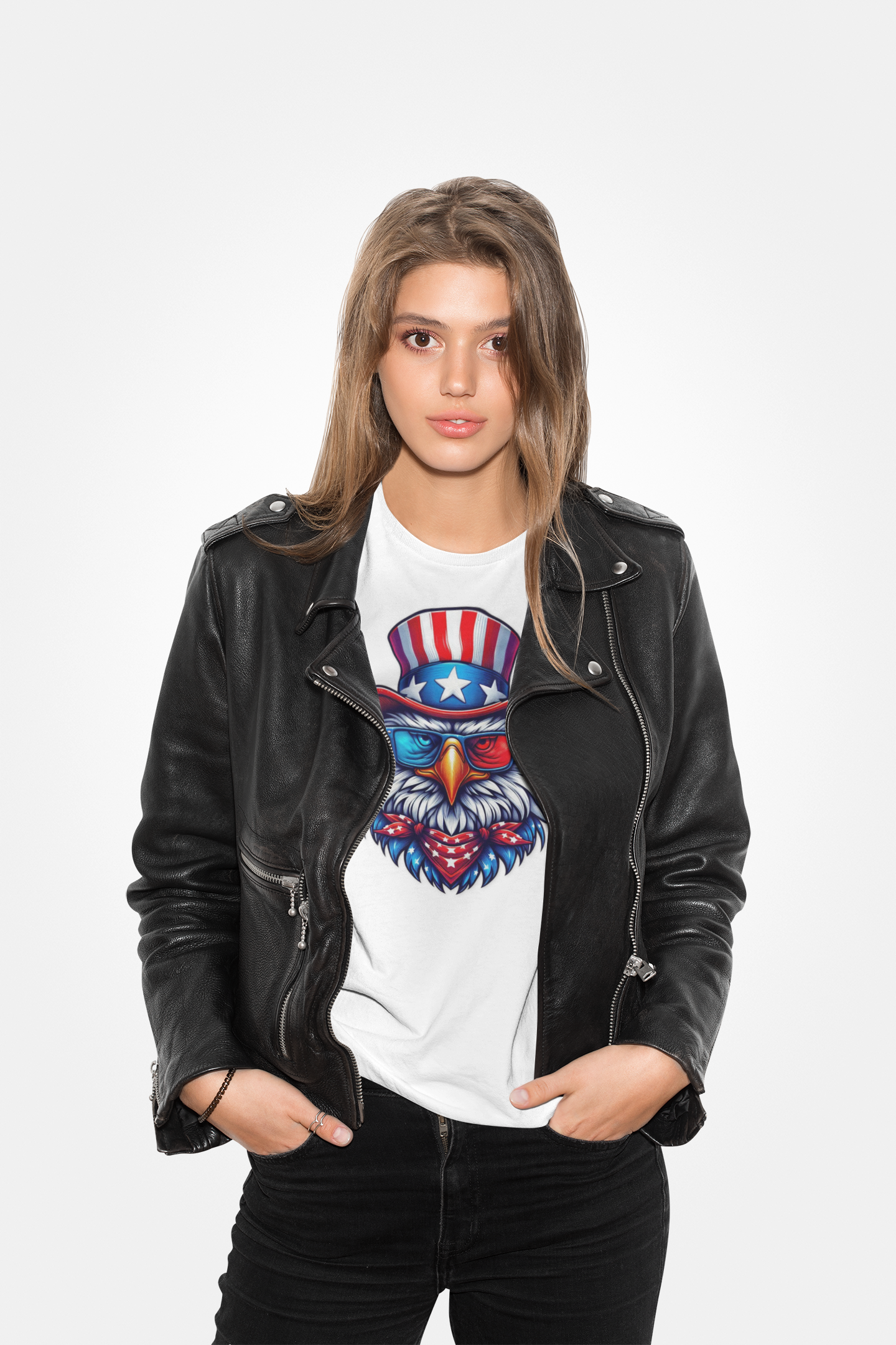 Cartoon Eagle Unisex Softstyle T-Shirt, Patriotic Red White Blue Tee, USA Bird Graphic Top, Animal Lover Gift, Fourth of July Apparel product thumbnail image