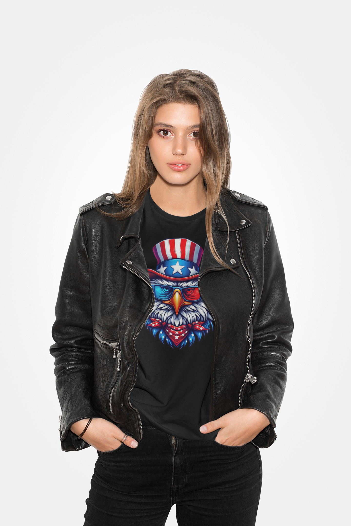 Cartoon Eagle Unisex Softstyle T-Shirt, Patriotic Red White Blue Tee, USA Bird Graphic Top, Animal Lover Gift, Fourth of July Apparel product thumbnail image