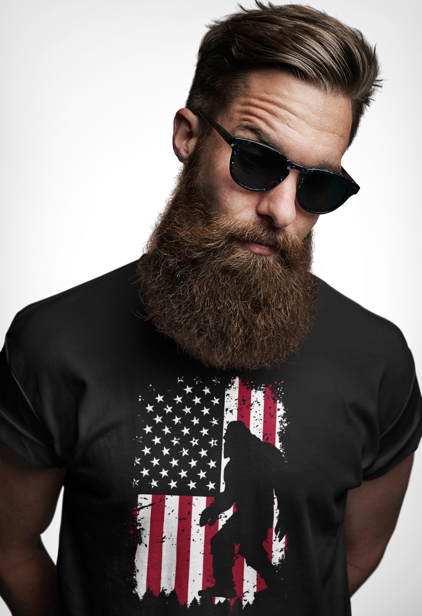 Bigfoot American Flag T-Shirt | Unisex Softstyle Tee | Perfect for Gift, Independence Day, Summer Style, Outdoor Fun, Sasquatch Lover product thumbnail image