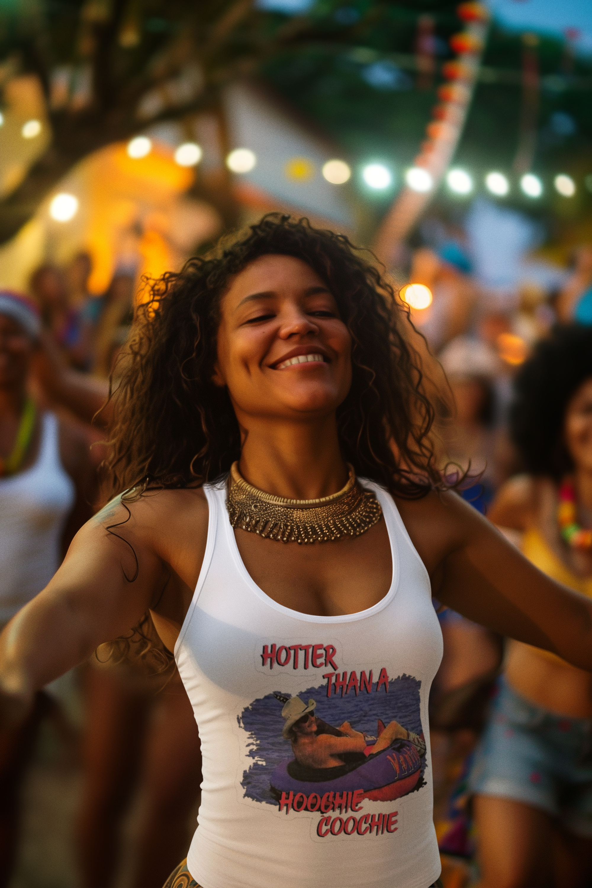 Tank Top Hotter Than a Hoochie Coochie - Women's Ideal Racerback Tank product thumbnail image Tank Top Hotter Than a Hoochie Coochie - Women's Ideal Racerback Tank product thumbnail image