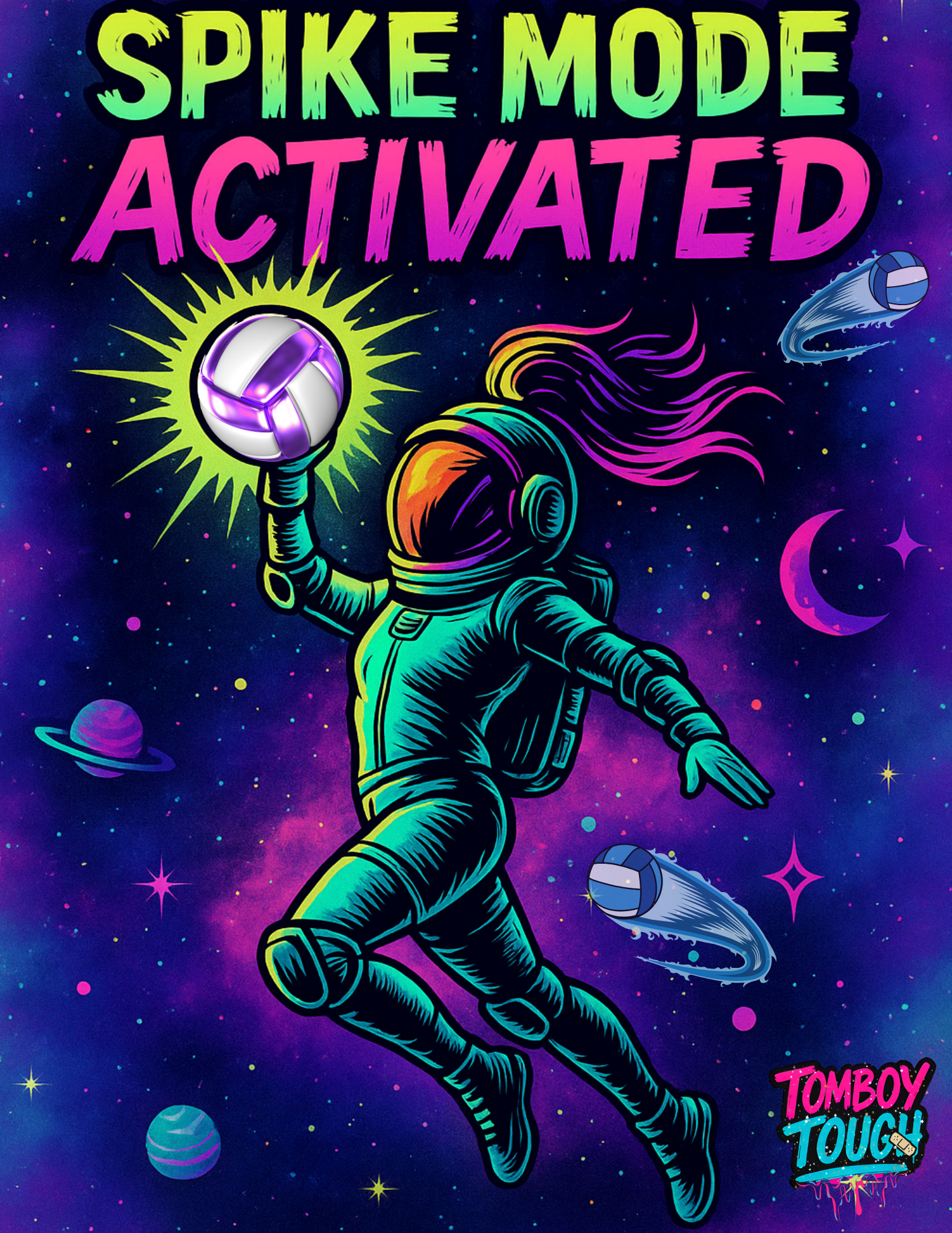 Vibrant Spiral Notebook for Volleyball Stars | Spike Mode Activated Galaxy, Journal, Planner, Gift for Students, Colorful Stationery product thumbnail image