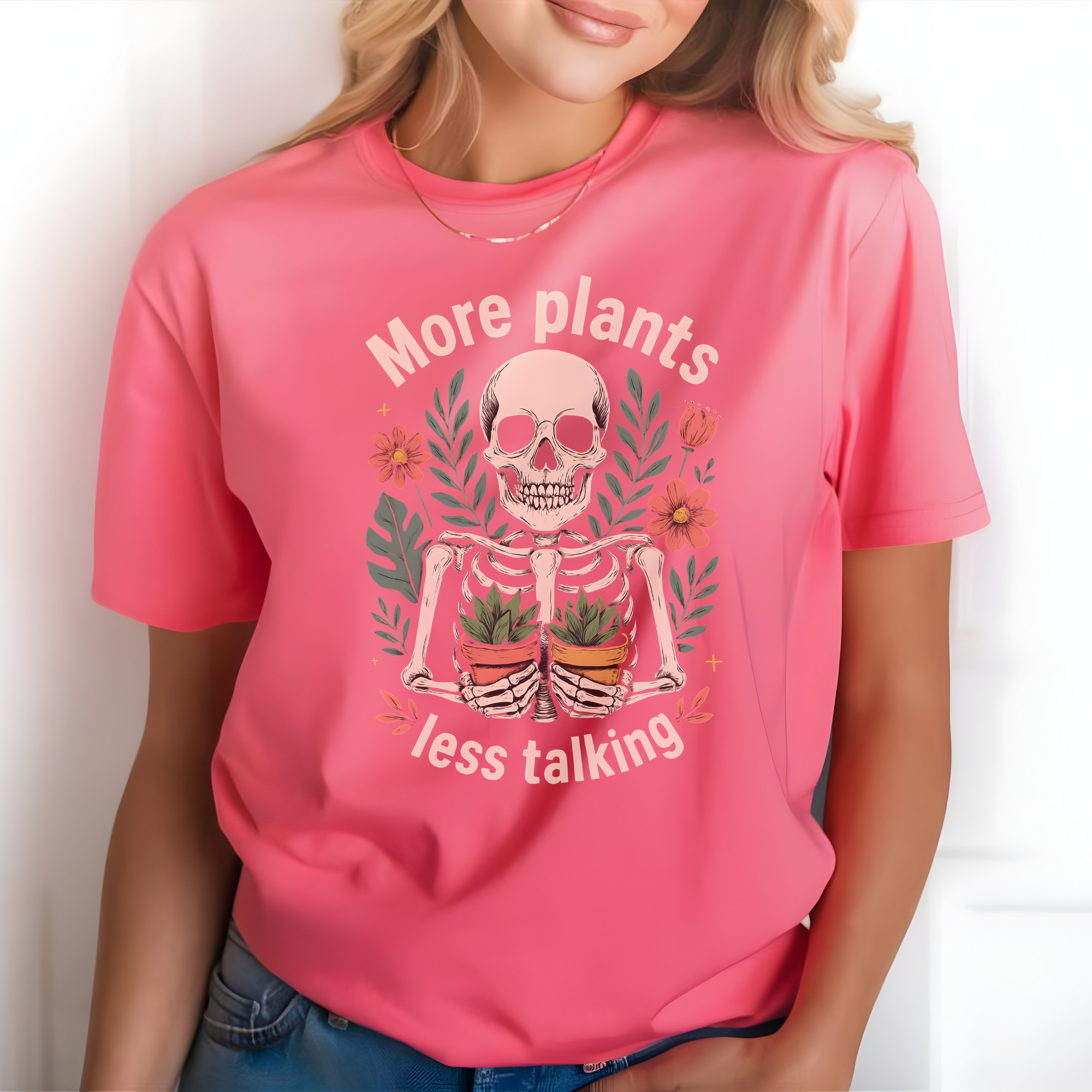 Plant Lovers Skeleton Tee - More Plants Less Talking, Unisex Graphic T-Shirt, Gifts for Gardeners, Plant Lovers product thumbnail image