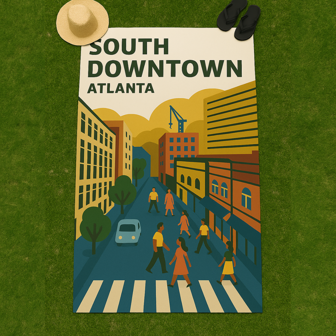 Vintage South Downtown Atlanta Picnic Blanket