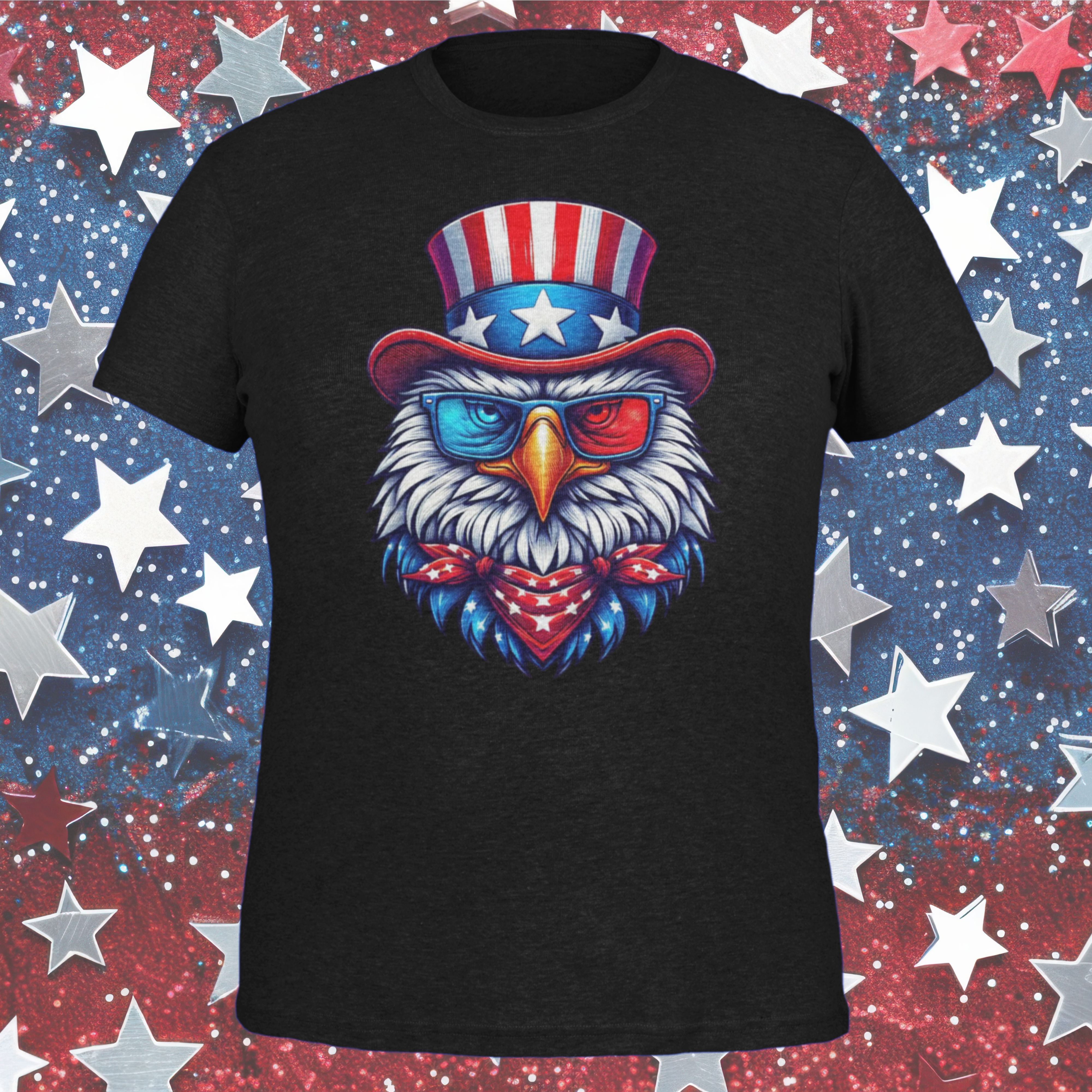 Cartoon Eagle Unisex Softstyle T-Shirt, Patriotic Red White Blue Tee, USA Bird Graphic Top, Animal Lover Gift, Fourth of July Apparel