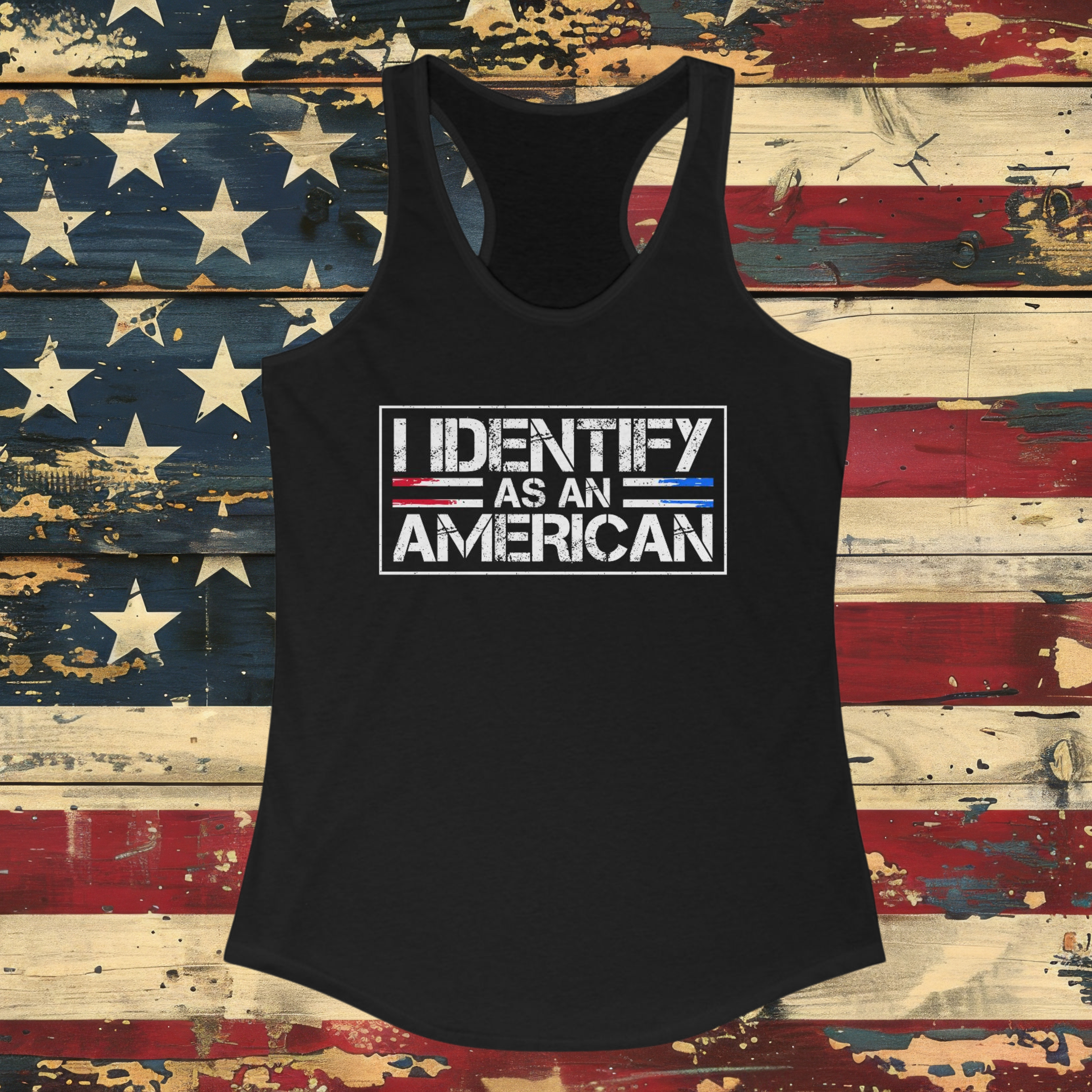 Tank Top "I Identify as an American" Racerback product thumbnail image Tank Top "I Identify as an American" Racerback product thumbnail image
