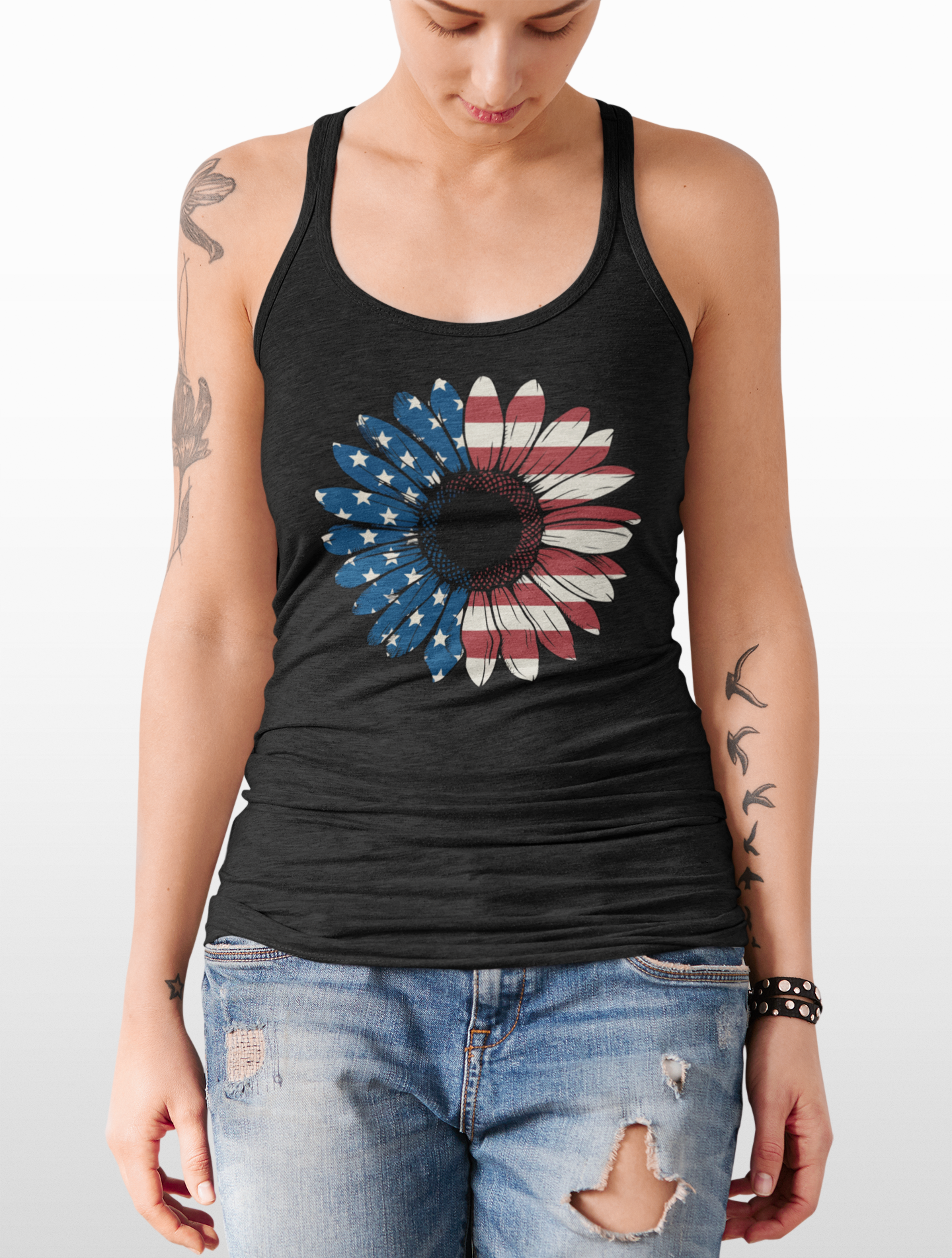 Sunflower Tank Top for Women - Summer Fashion Racerback Tee | Casual Nature-Inspired Shirt | American Made Floral Graphic Top product thumbnail image