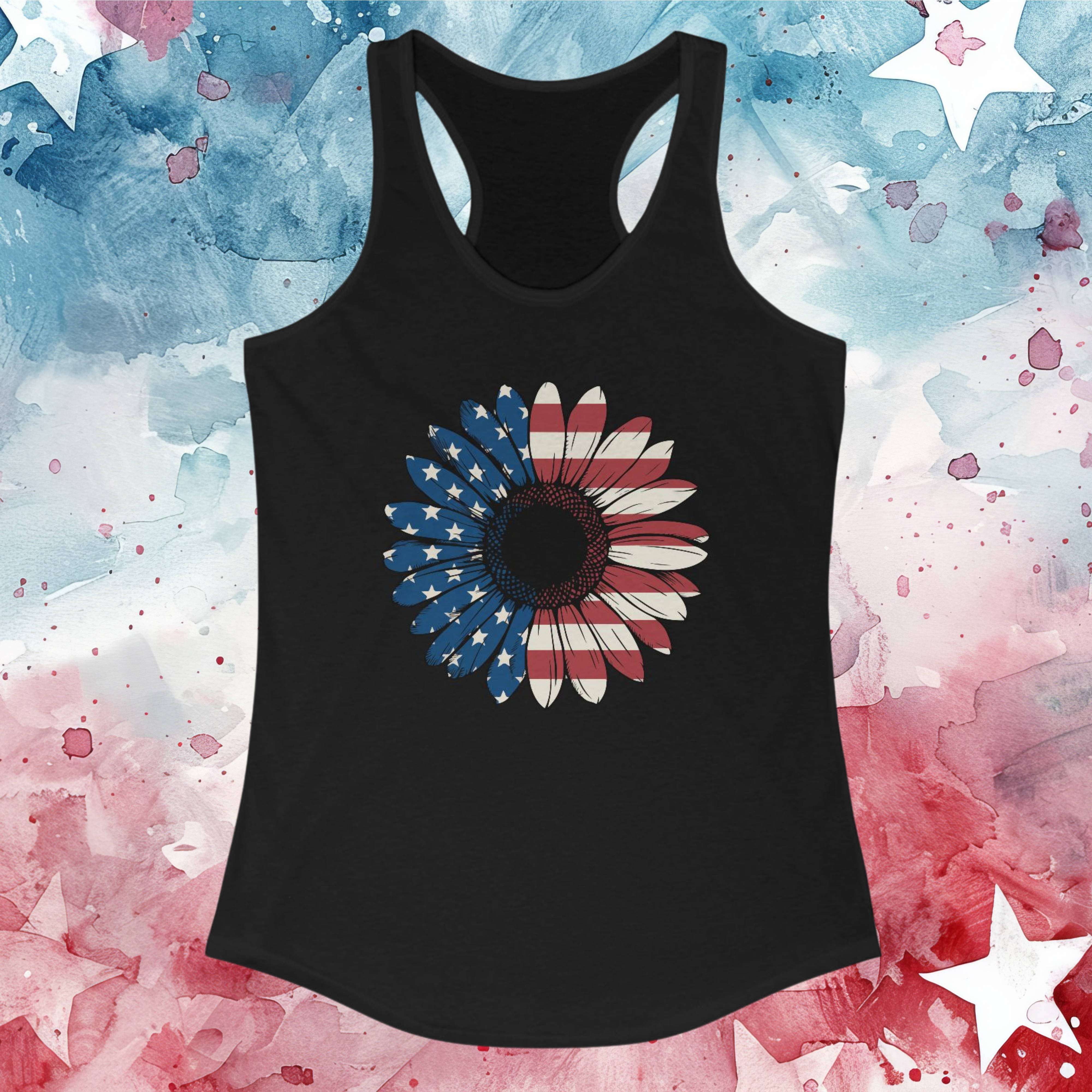 Sunflower Tank Top for Women - Summer Fashion Racerback Tee | Casual Nature-Inspired Shirt | American Made Floral Graphic Top