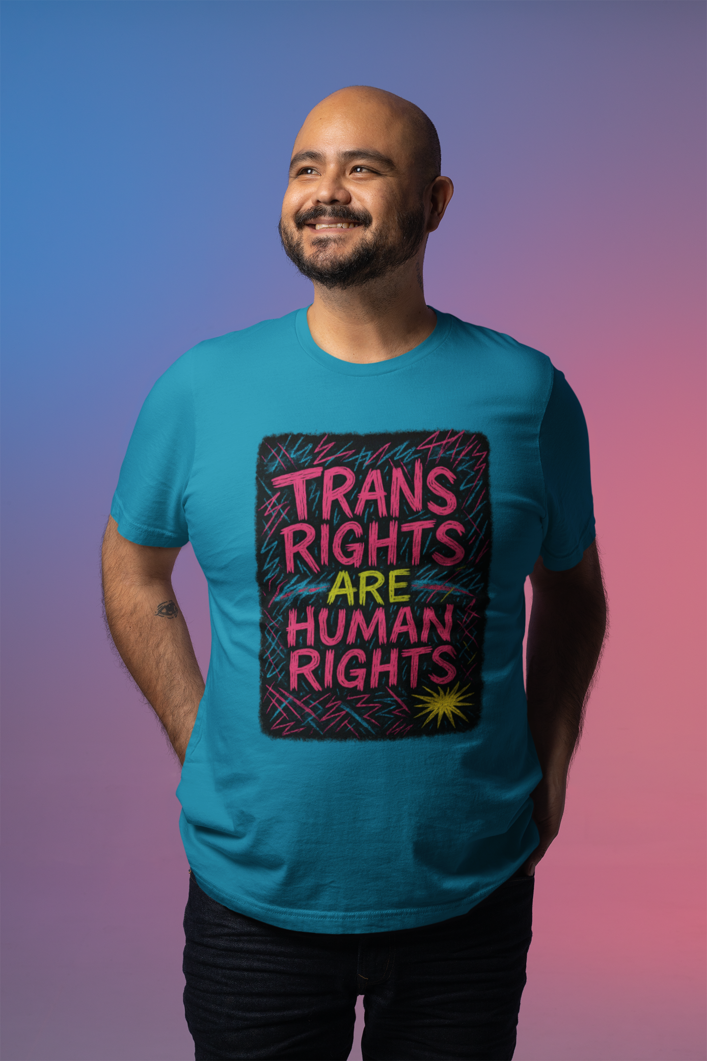 Trans Rights Are Human Rights – Neon Graffiti Unisex Softstyle Tee product thumbnail image Trans Rights Are Human Rights – Neon Graffiti Unisex Softstyle Tee product thumbnail image