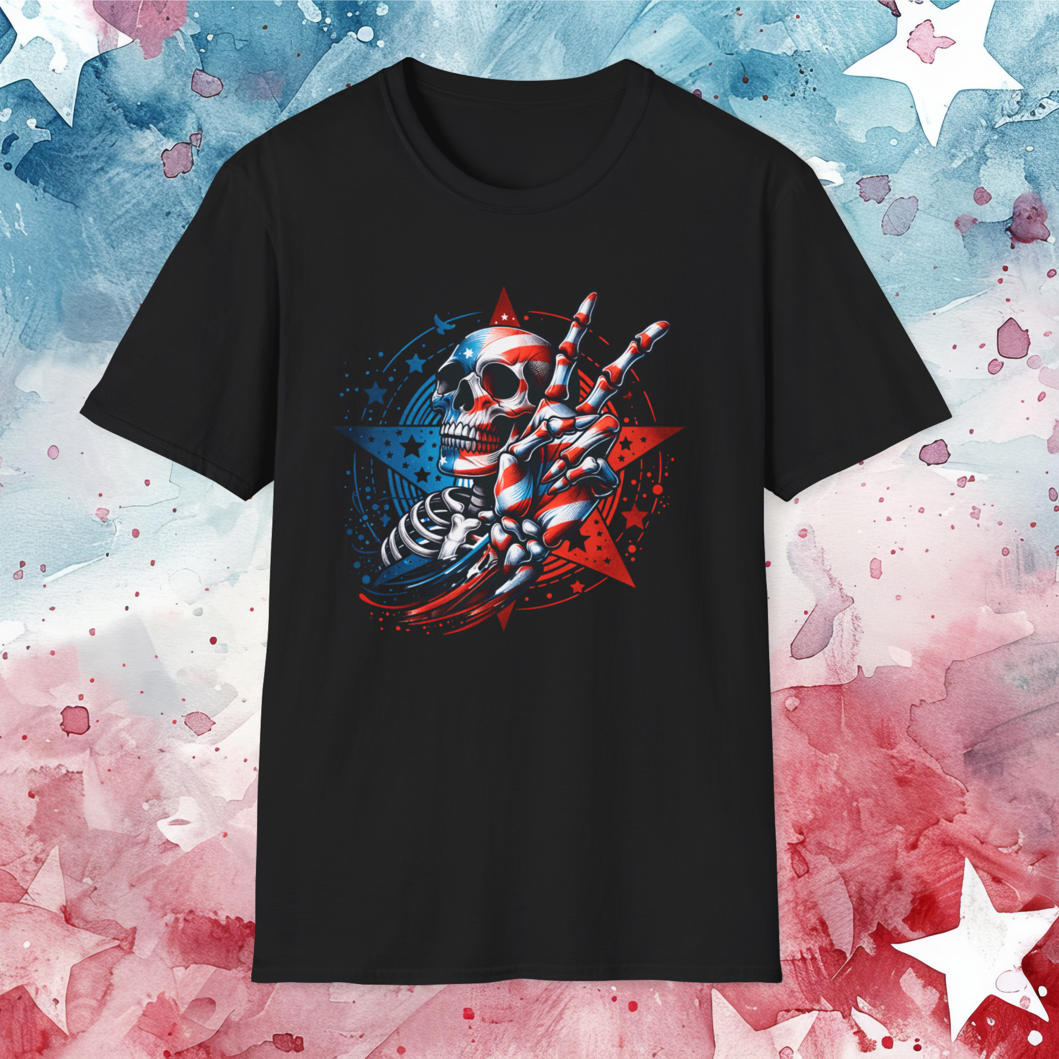 Patriotic Skull Peace Sign T-Shirt-Red White &amp; Blue Unisex Graphic Tee | Edgy Rocker Style | 4th of July American Flag Shirt