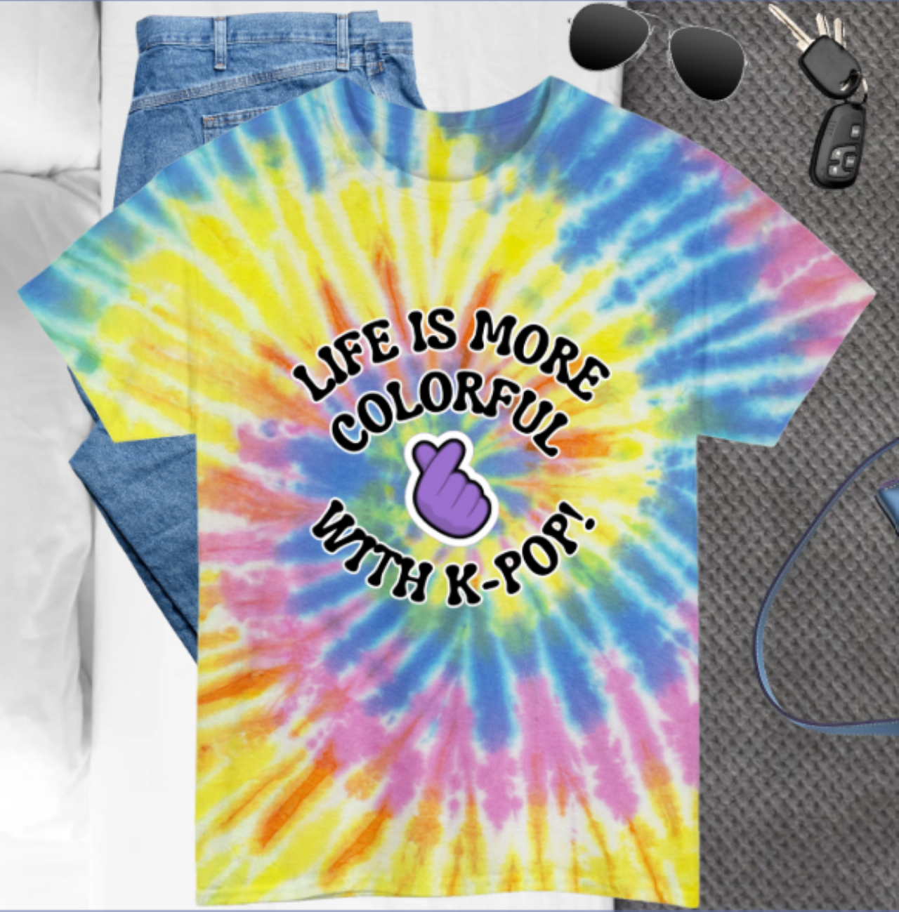 Life is More Colorful in K-Pop Unisex Tie Dye Tee, Vibrant Graphic T-Shirt, Gift for Music Lovers, Concert Attire product thumbnail image