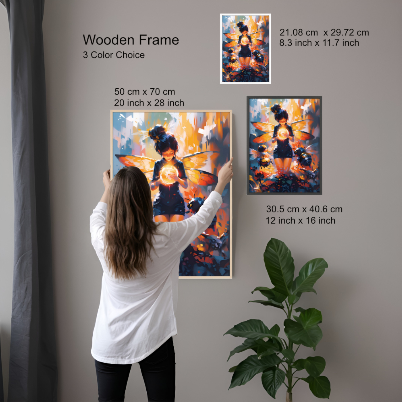 Flower Home Decor Framed Posters Illustration Tarot Energy Manifestation Wall Decor Wait Honey Bee Art Frame Wooden Seven of Pentacles Tarot product thumbnail image