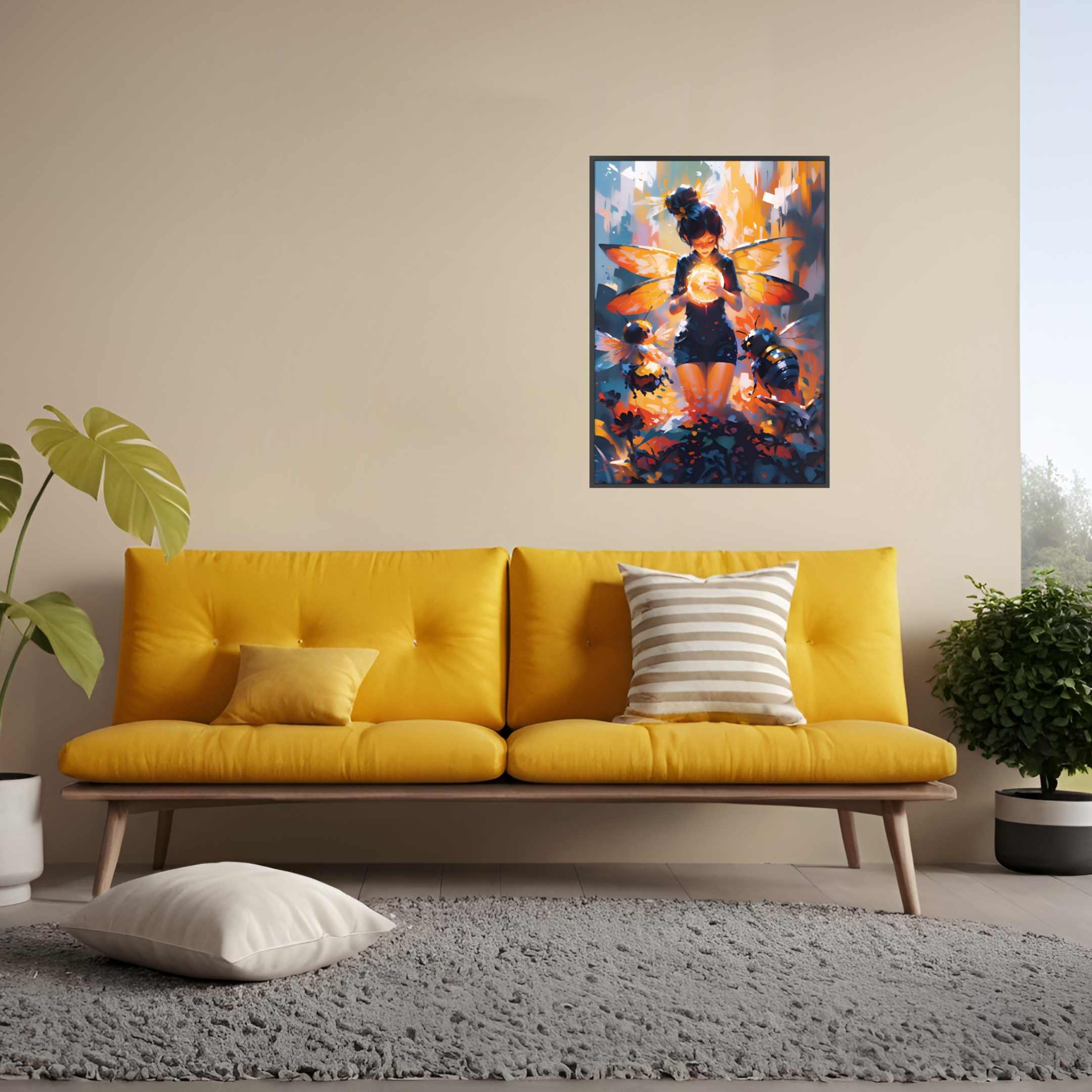 Flower Home Decor Framed Posters Illustration Tarot Energy Manifestation Wall Decor Wait Honey Bee Art Frame Wooden Seven of Pentacles Tarot
