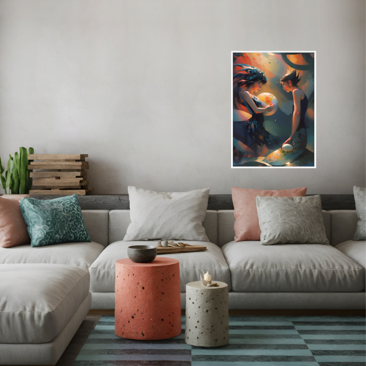 Framed Wall Art, Mermaid Lovers Tarot Print Two of Cups Romantic Bond Poster, Soul Connection Gift Mythological Couples Decor, Sacred Egg product thumbnail image