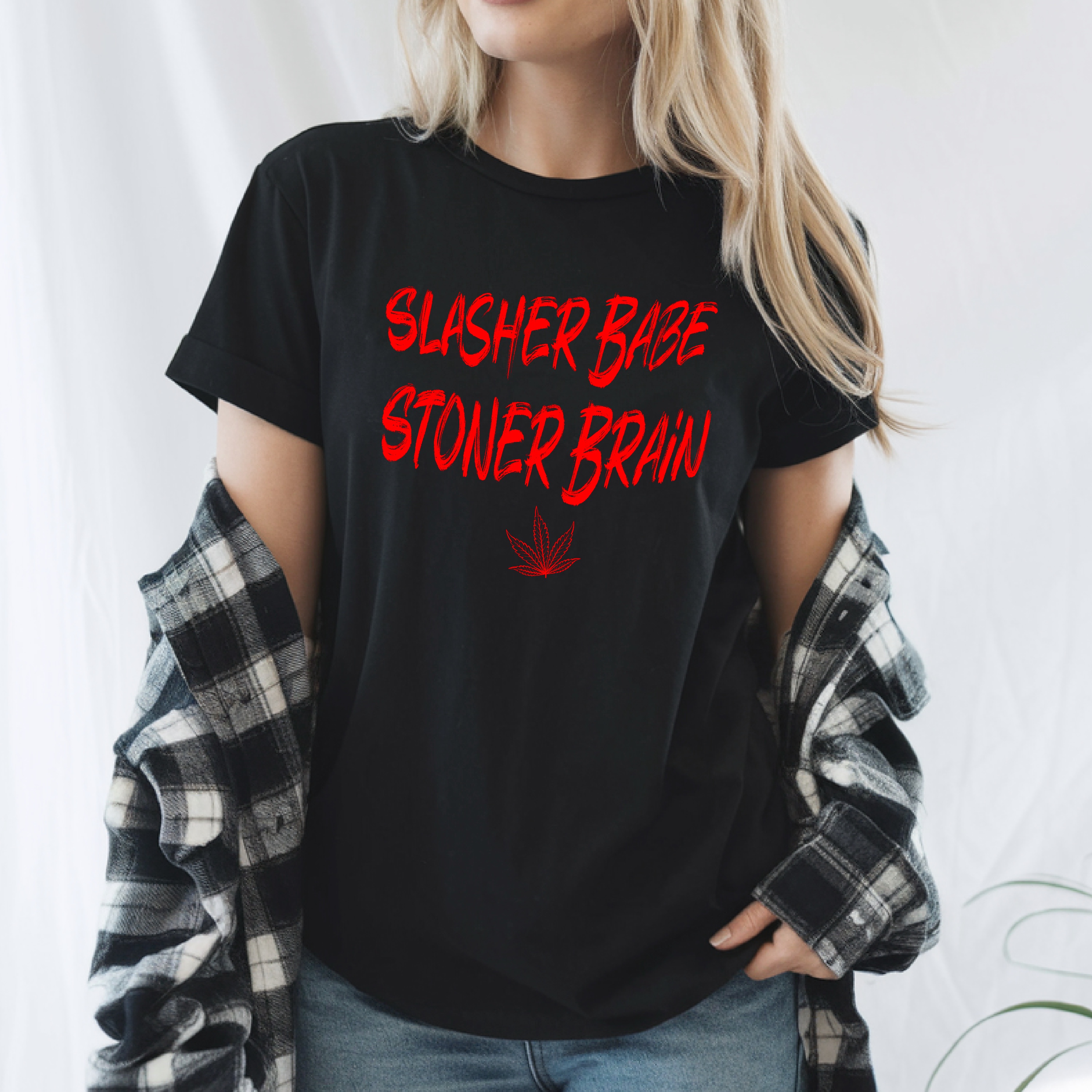 Slasher Babe, Stoner Brain | Goth Horror Stoner Shirt | Final Girl Energy Tee