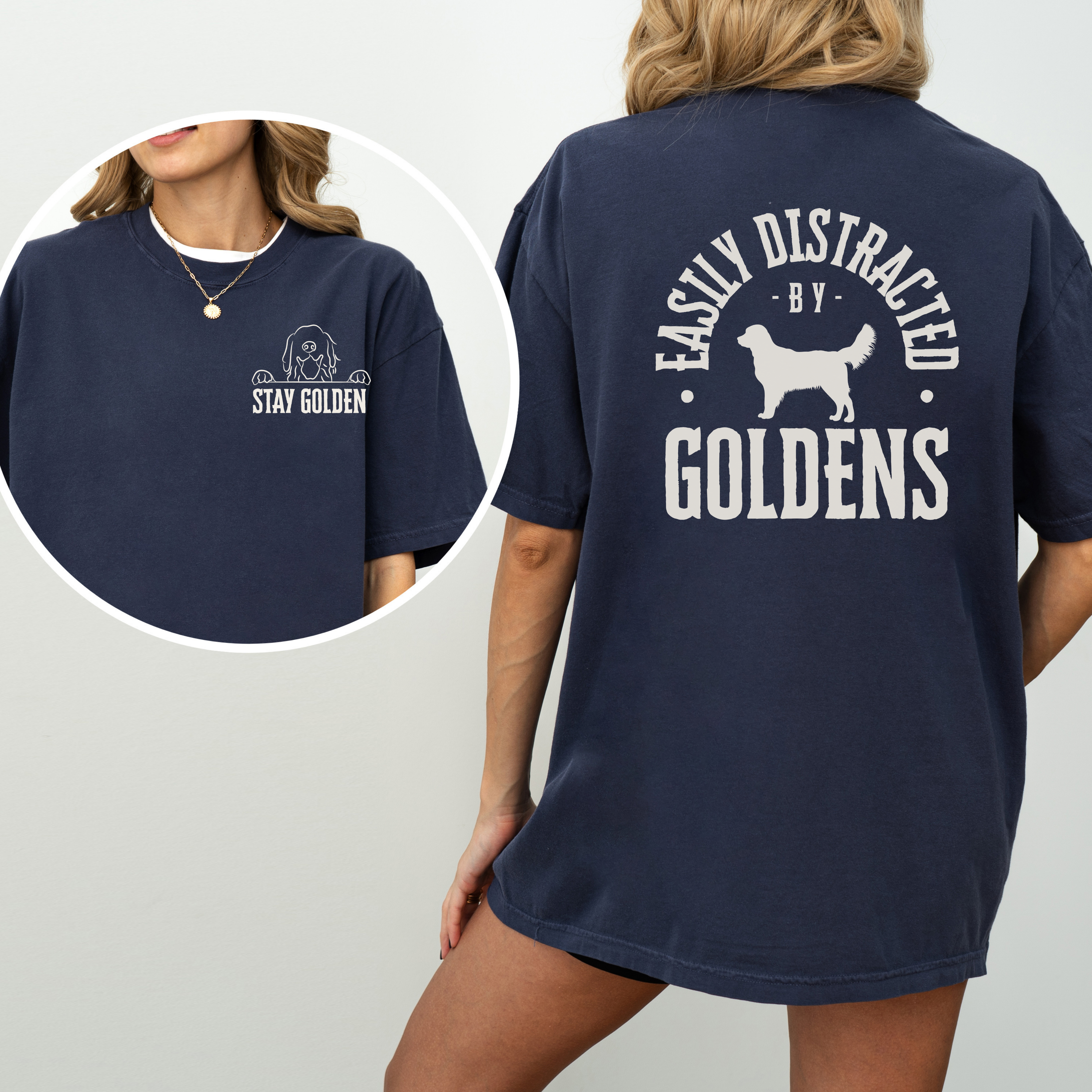 Easily Distracted By Goldens | Comfort Colors Tshirt product thumbnail image Easily Distracted By Goldens | Comfort Colors Tshirt product thumbnail image