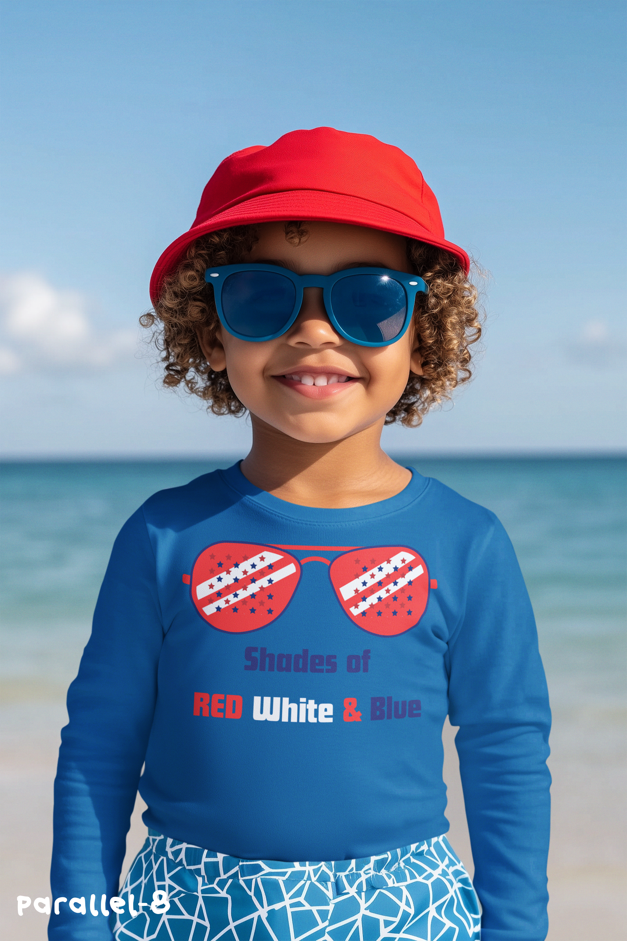 Kids Long Sleeve Tee - Parallel-8 Patriotic Beach Wear