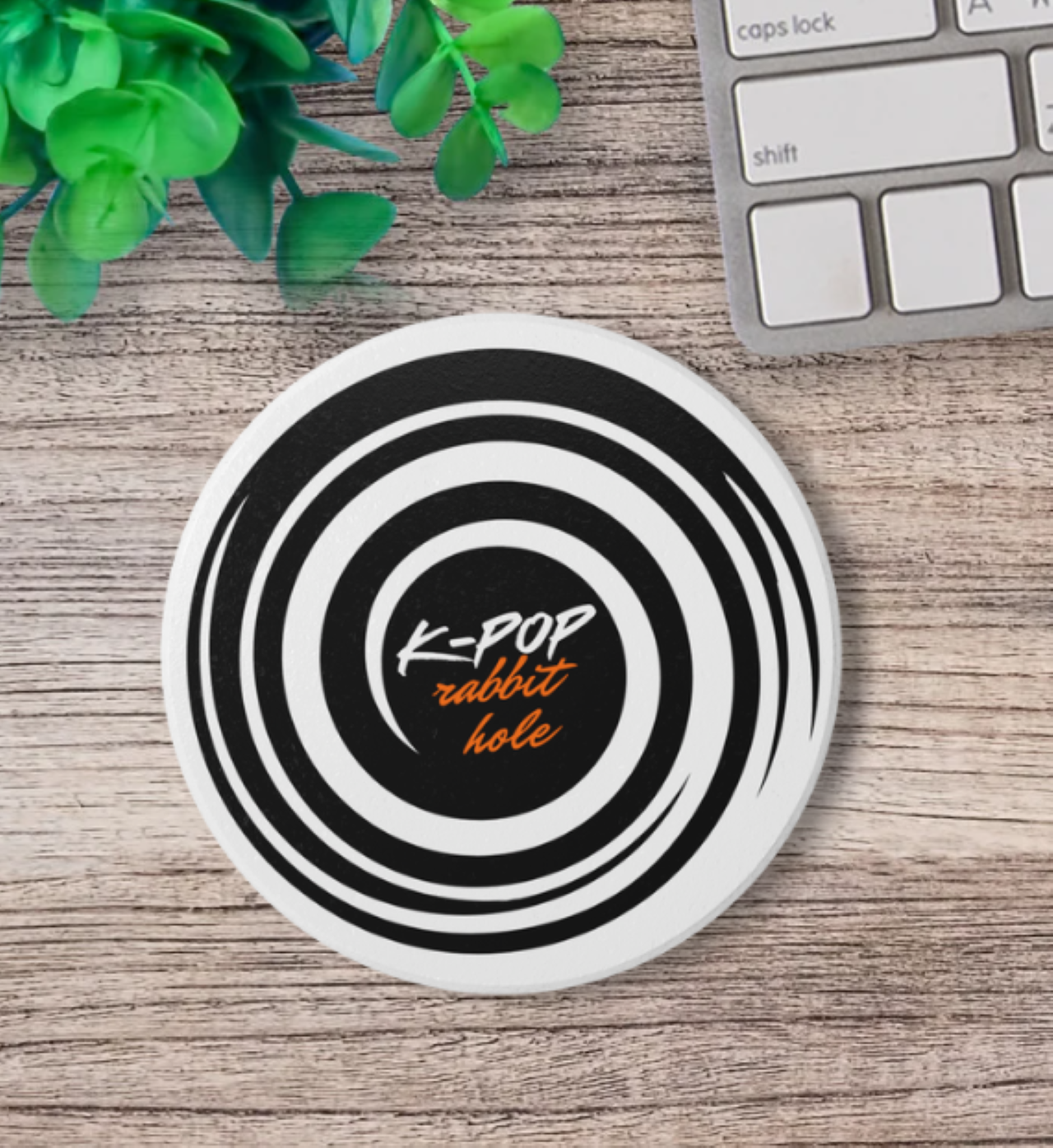 K-Pop Rabbit Hole Ceramic Coaster, Unique Drink Coaster, Fun Gift for K-Pop Fans, Decorative Home Decor