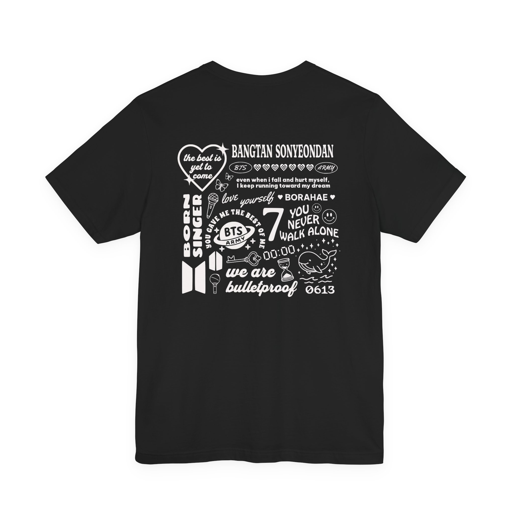 Bangtan Doodle Unisex Tee, Printed on Front and Back, Designed for Army, by Army product thumbnail image Bangtan Doodle Unisex Tee, Printed on Front and Back, Designed for Army, by Army product thumbnail image