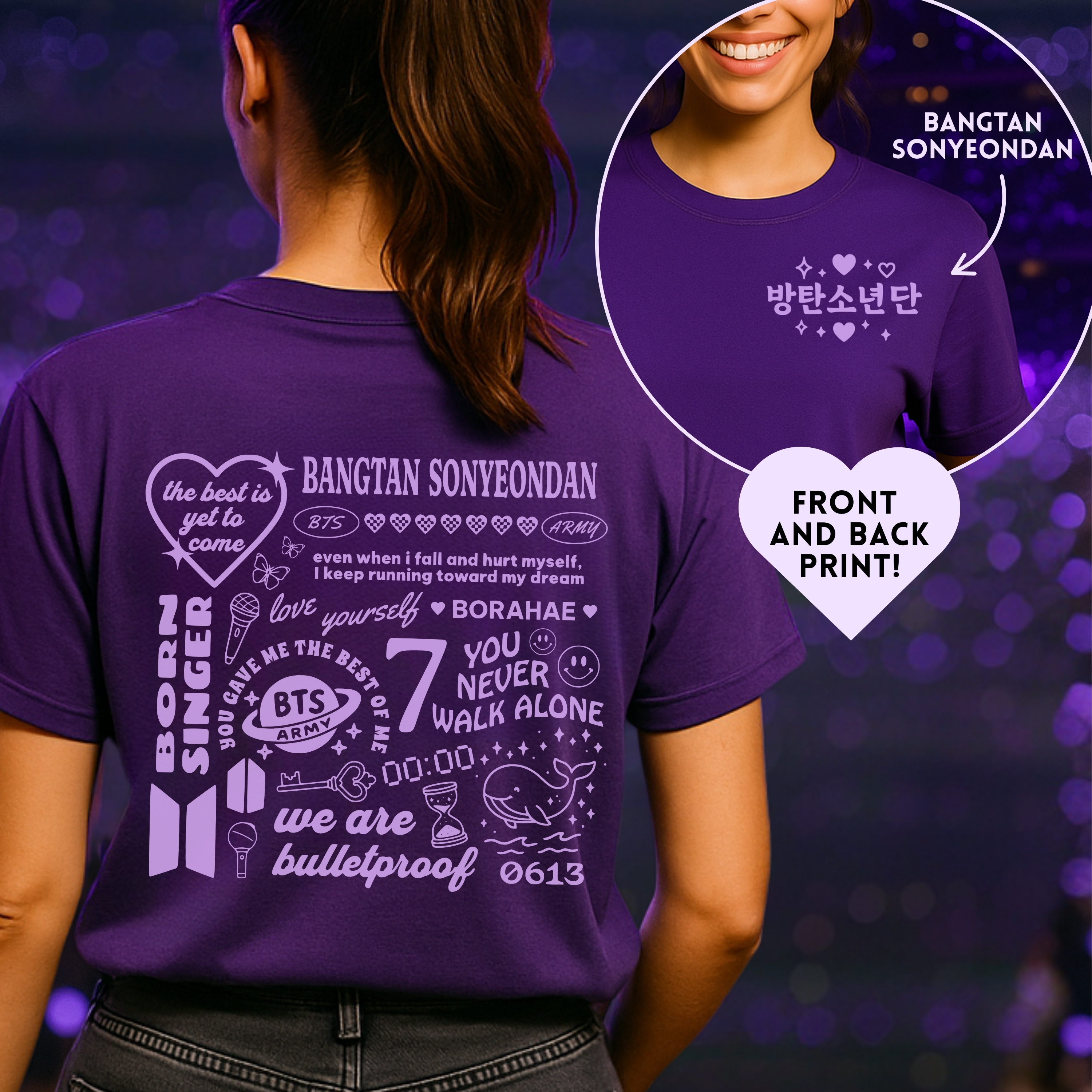 Bangtan Doodle Unisex Tee, Printed on Front and Back, Designed for Army, by Army product thumbnail image Bangtan Doodle Unisex Tee, Printed on Front and Back, Designed for Army, by Army product thumbnail image