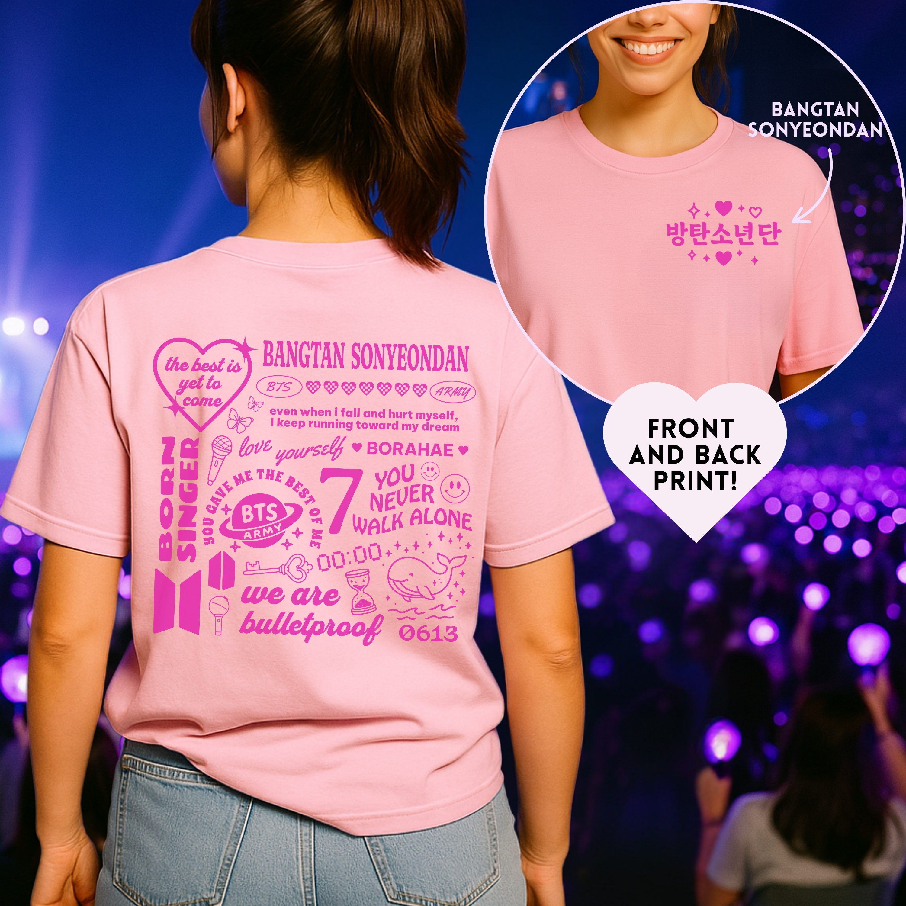 Bangtan Doodle Unisex Tee, Printed on Front and Back, Designed for Army, by Army product thumbnail image Bangtan Doodle Unisex Tee, Printed on Front and Back, Designed for Army, by Army product thumbnail image