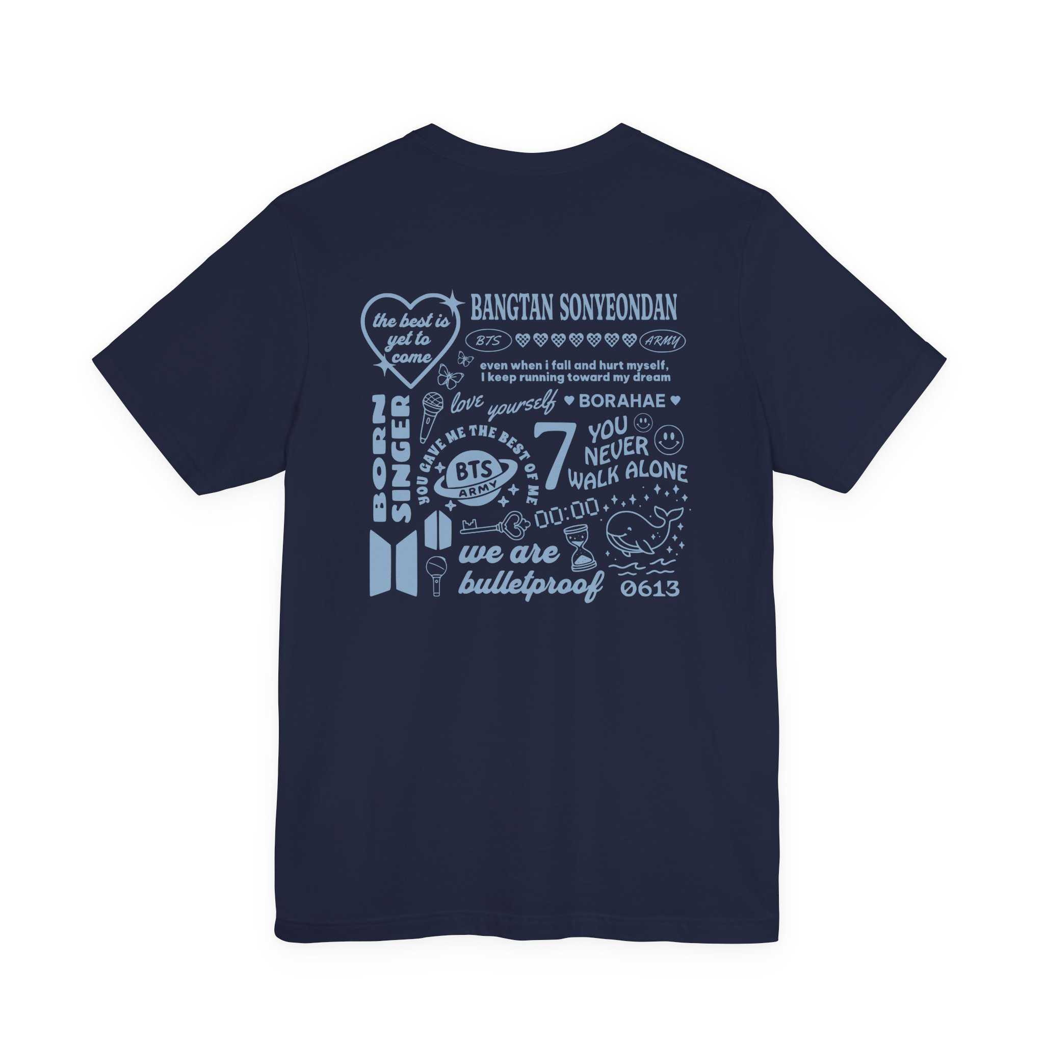 Bangtan Doodle Unisex Tee, Printed on Front and Back, Designed for Army, by Army product thumbnail image Bangtan Doodle Unisex Tee, Printed on Front and Back, Designed for Army, by Army product thumbnail image