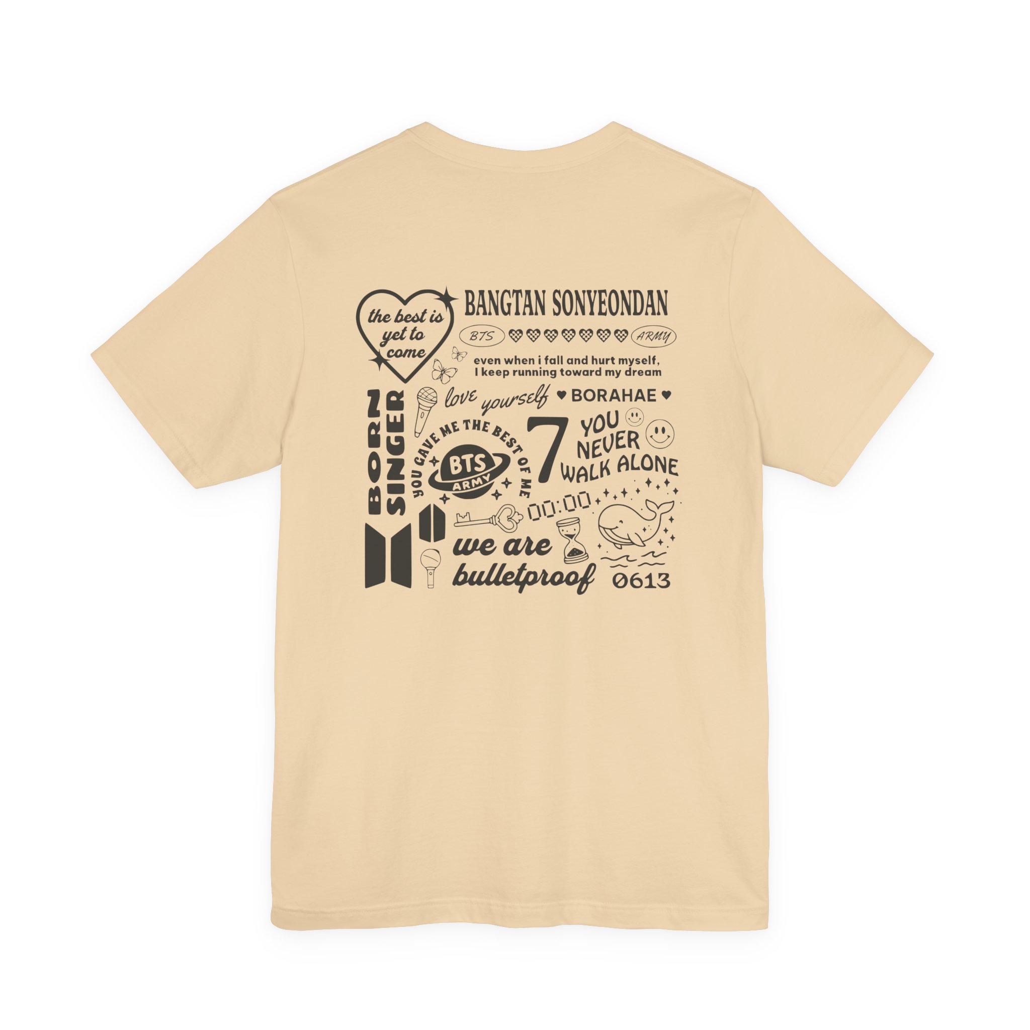 Bangtan Doodle Unisex Tee, Printed on Front and Back, Designed for Army, by Army product thumbnail image Bangtan Doodle Unisex Tee, Printed on Front and Back, Designed for Army, by Army product thumbnail image