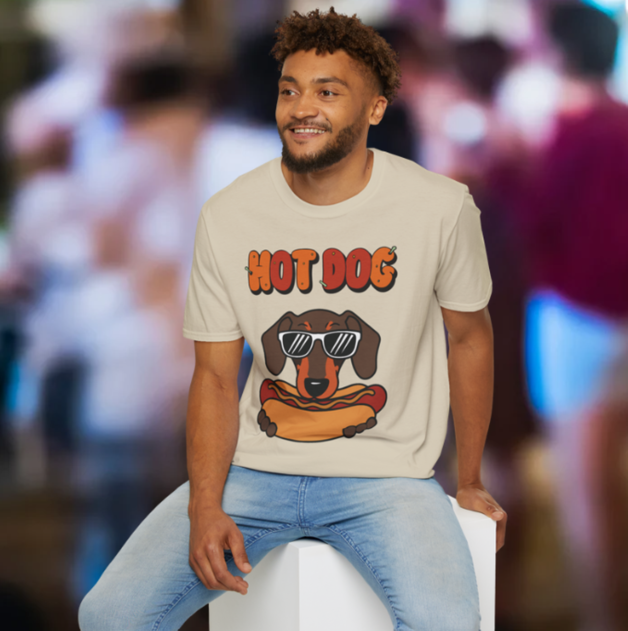 Funny Hot Dog Graphic T-Shirt, Dachshund Lover Tee, Unisex Summer Shirt, Pet Owner Gift, Dog With Shades product thumbnail image