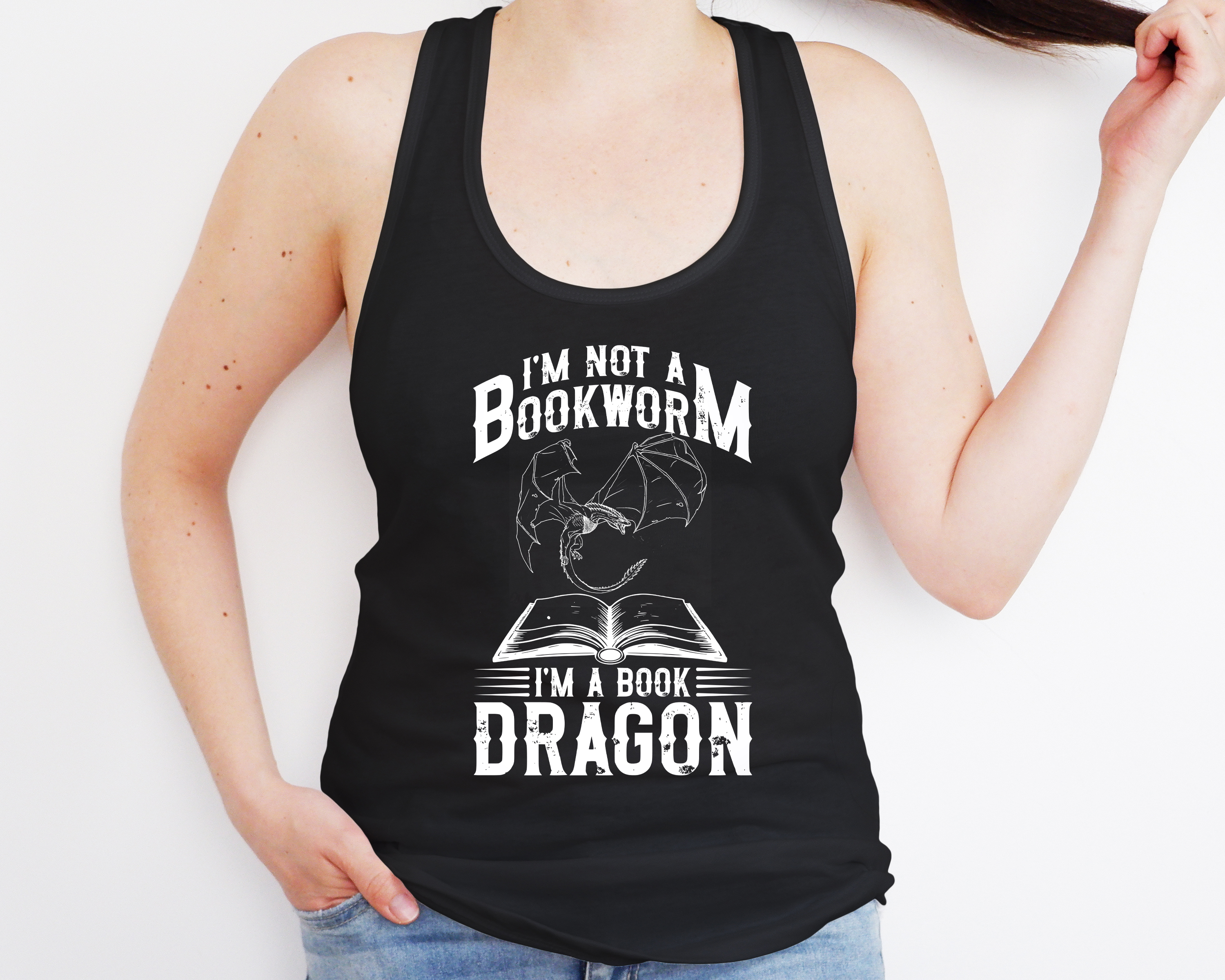 I'm Not a Bookworm I'm a Book Dragon Tank Top | Fantasy Bookish Shirt | Dragon Reader Gift | Book Lover Racerback | TBR Hoarder Apparel