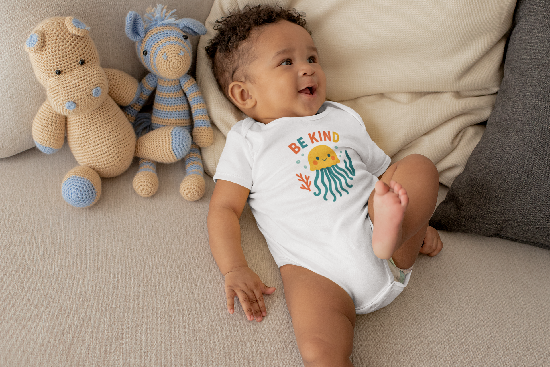 Cute Jellyfish 'Be Kind' Baby Bodysuit, Newborn Gift, Infant Onesie, Baby Shower Gift, Toddler Apparel, Marine Life Theme product thumbnail image Cute Jellyfish 'Be Kind' Baby Bodysuit, Newborn Gift, Infant Onesie, Baby Shower Gift, Toddler Apparel, Marine Life Theme product thumbnail image
