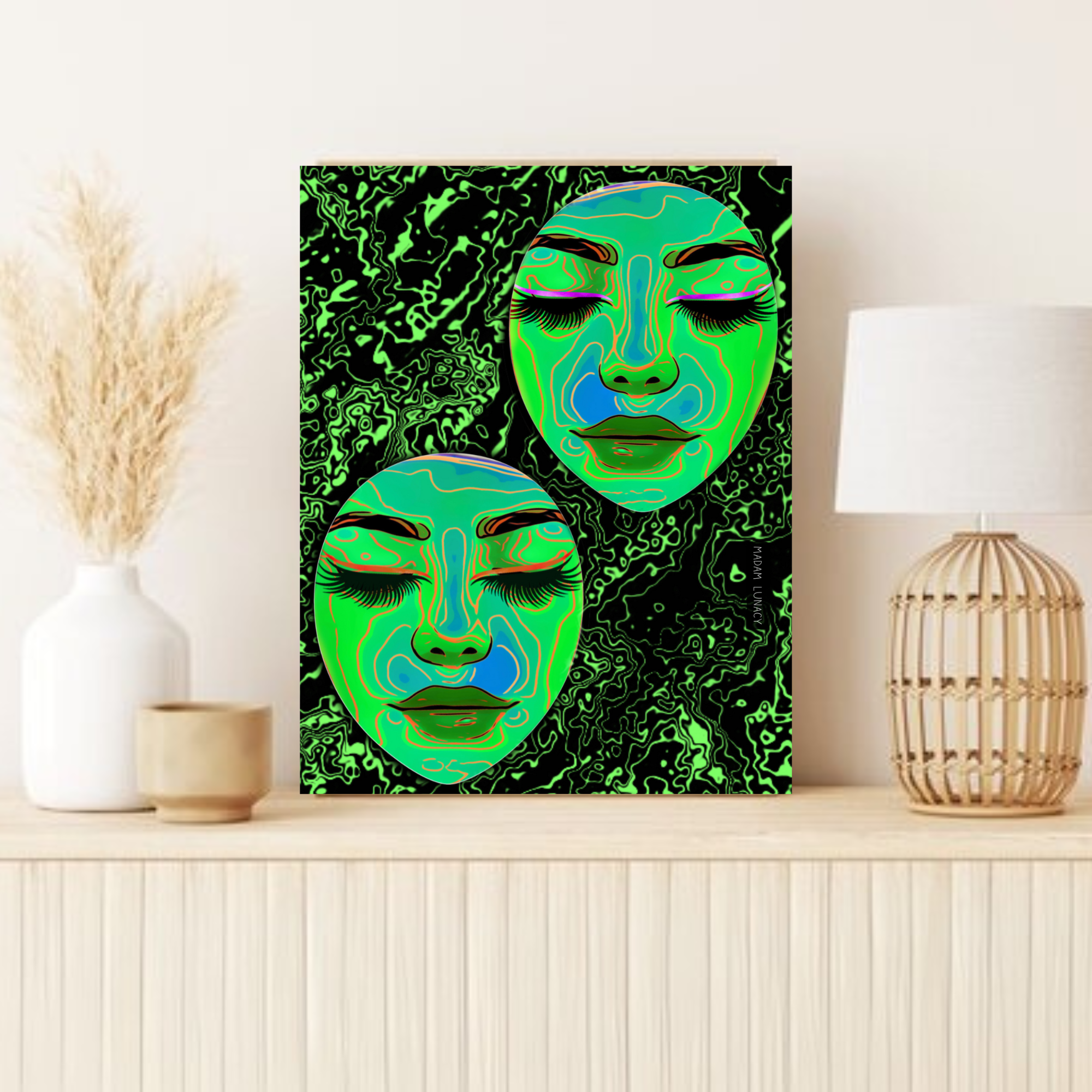 Interdimensional Traveler. (Green and Blue). Art by Madam Lunacy - ART PRINT