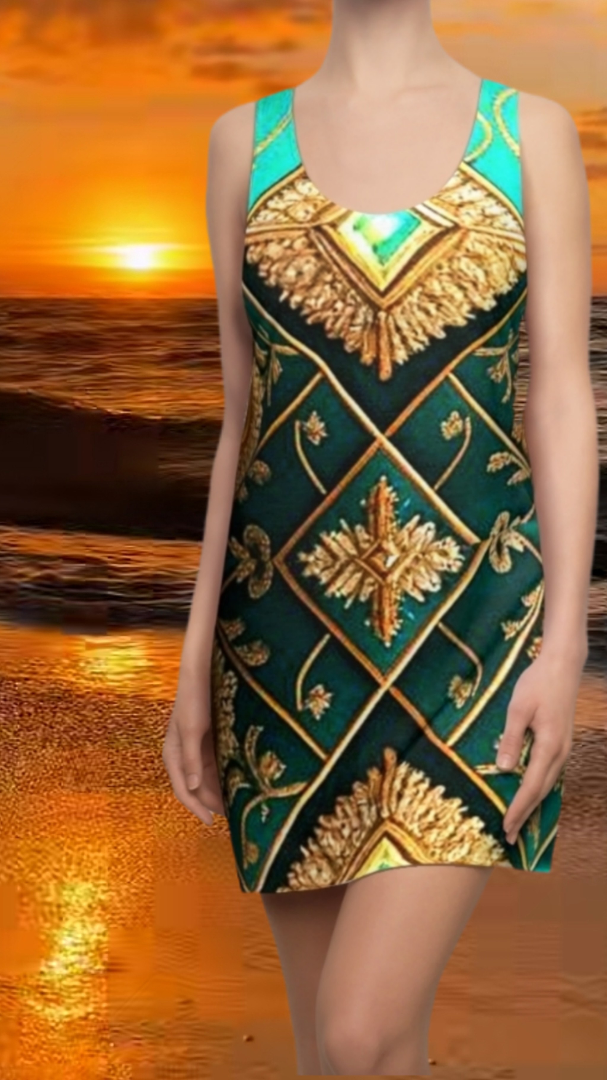 CELTIC KINGDOM - Elegant Gold & Emerald Racerback Dress for Women CELTIC KINGDOM - Elegant Gold & Emerald Racerback Dress for Women
