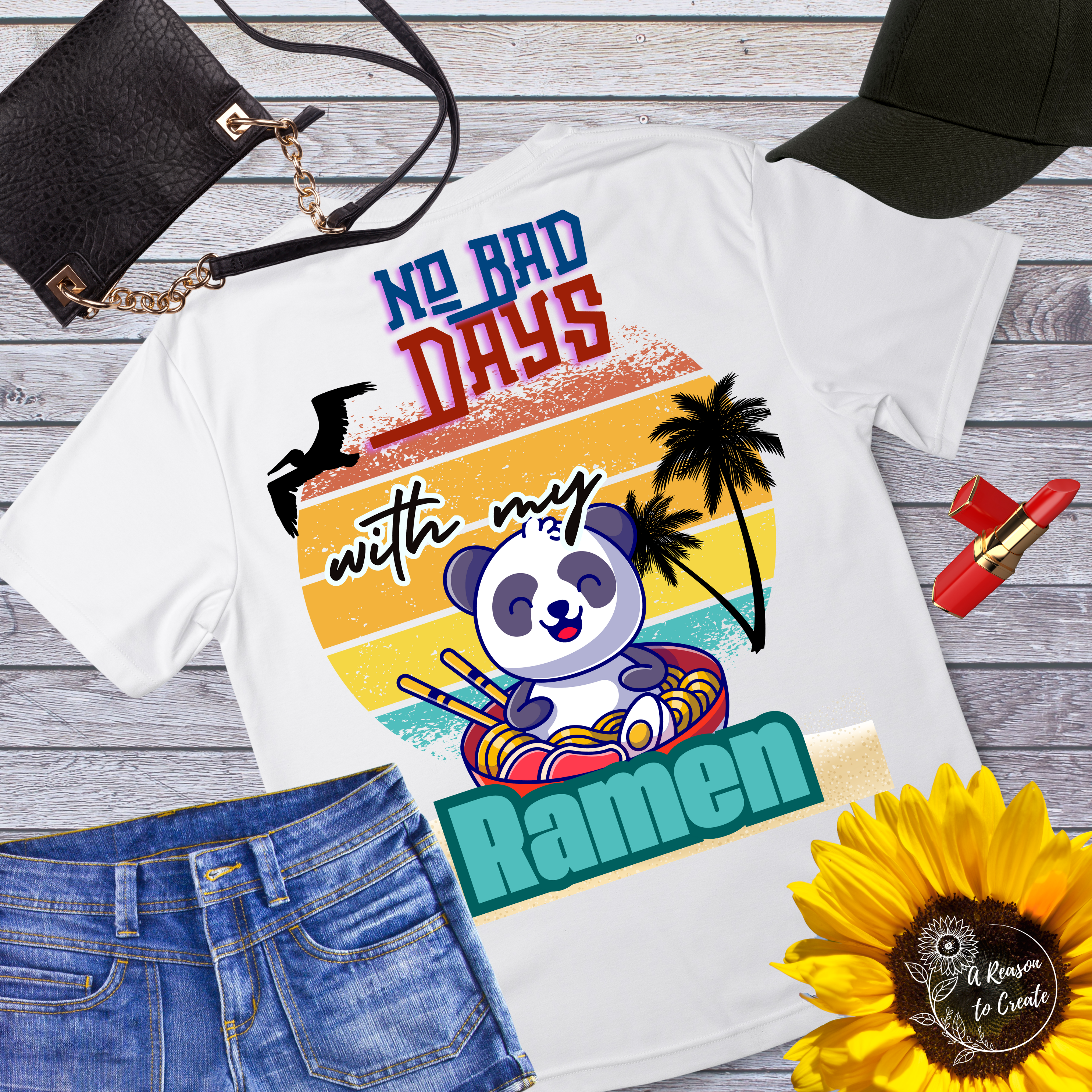 Funny Ramen Shirt with cute panda eating ramen tshirt gift for summer vibes in retro style