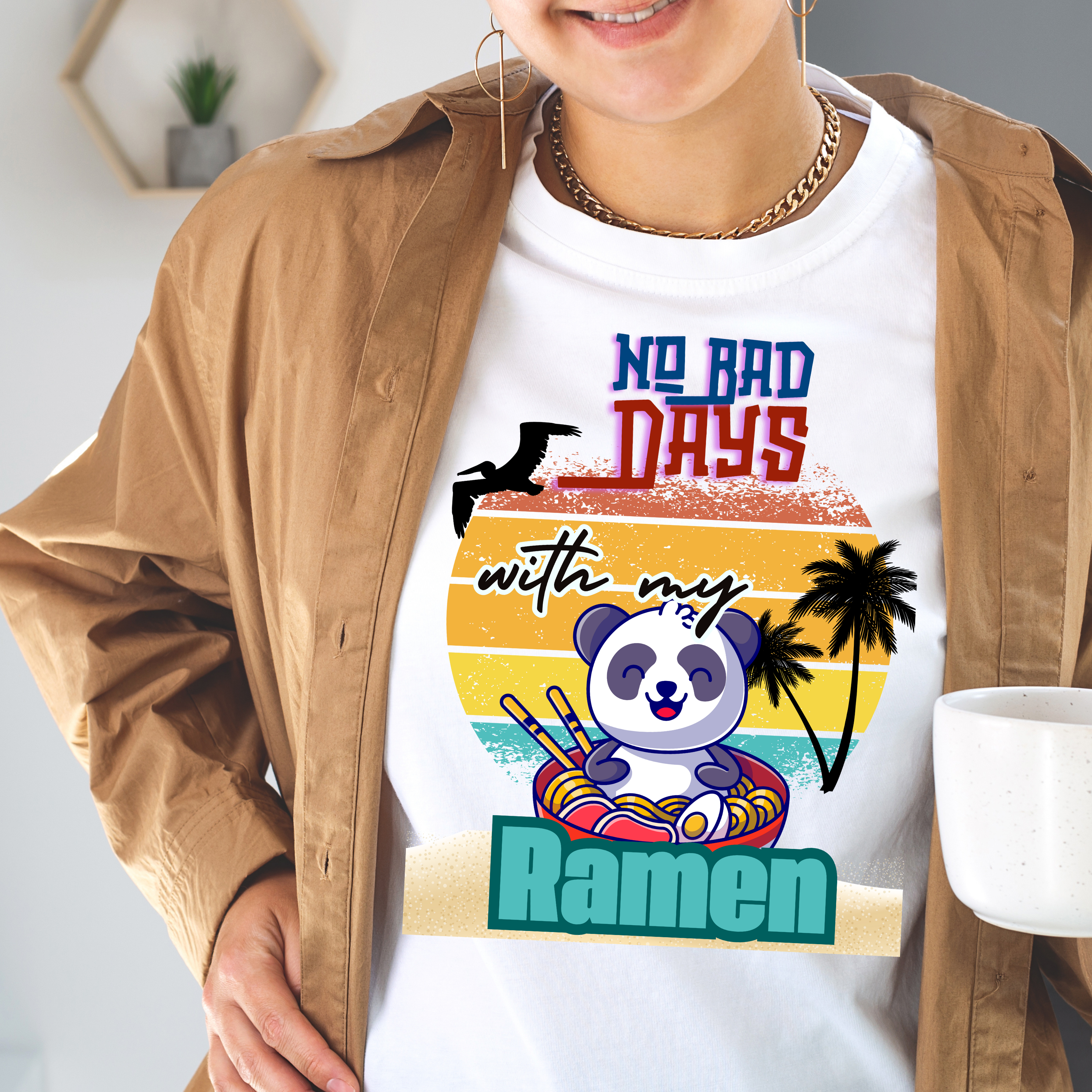 Funny Ramen Shirt with cute panda eating ramen tshirt gift for summer vibes in retro style product thumbnail image