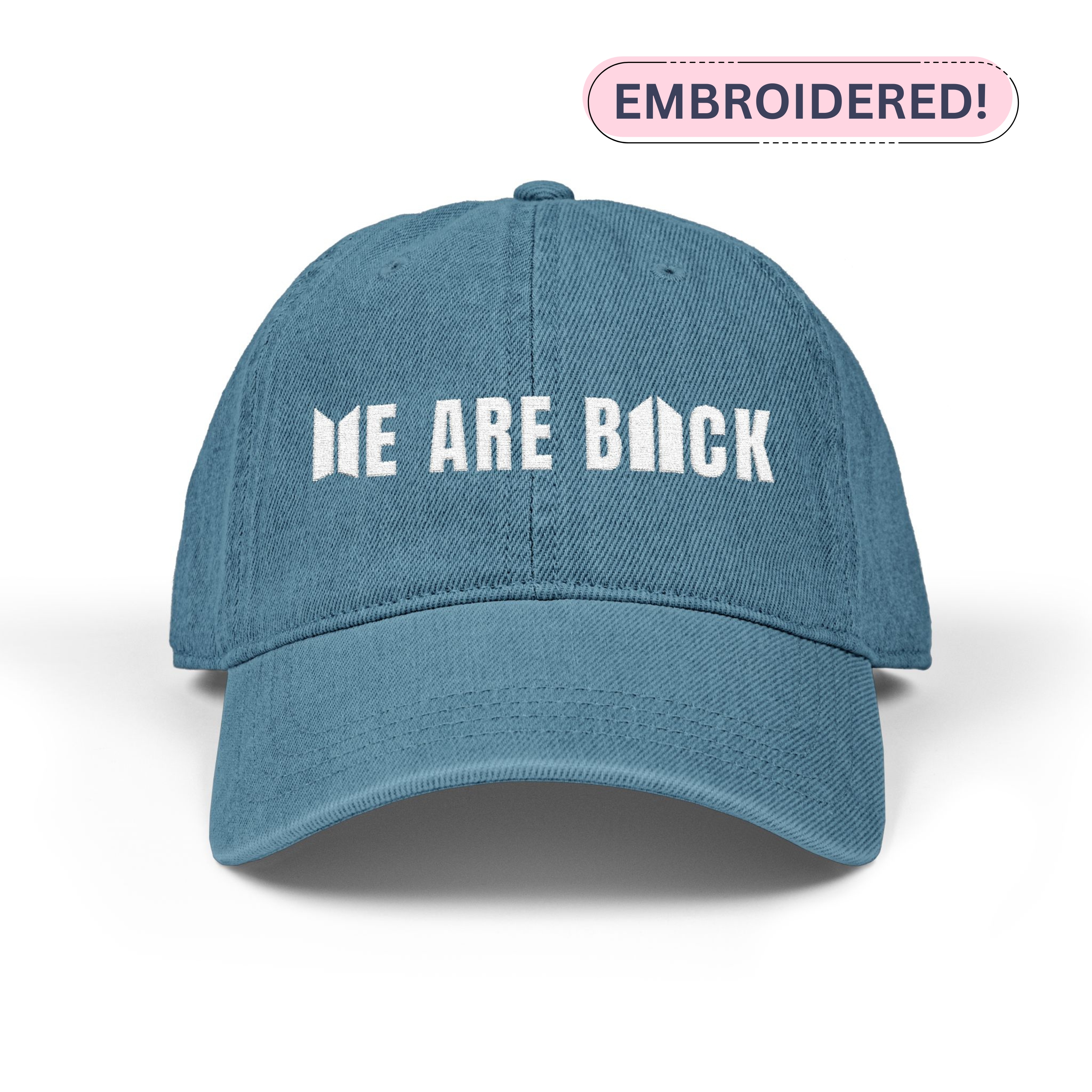 Embroidered Denim WE ARE BACK Hat product thumbnail image Embroidered Denim WE ARE BACK Hat product thumbnail image